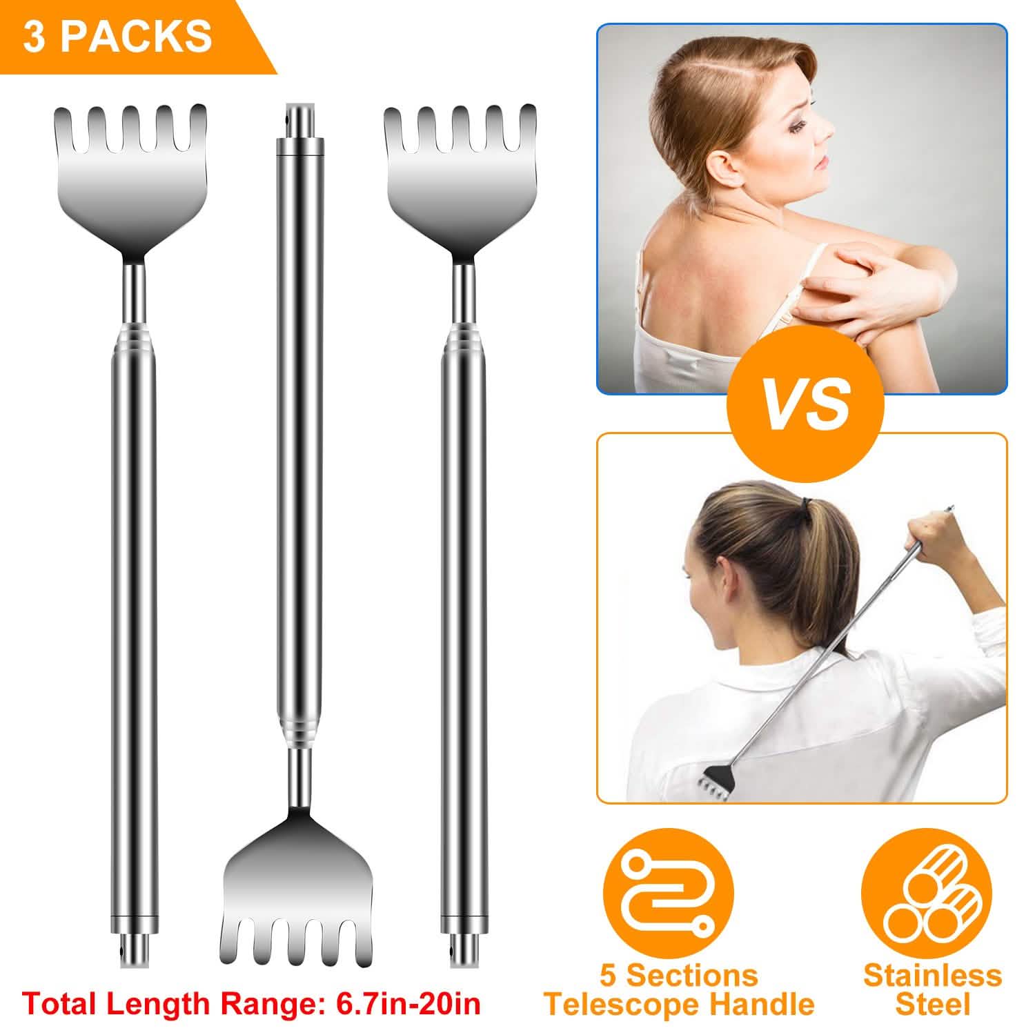 3-Piece: 20" Telescopic Back Scratcher Everything Else - Tophatter Daily Deals