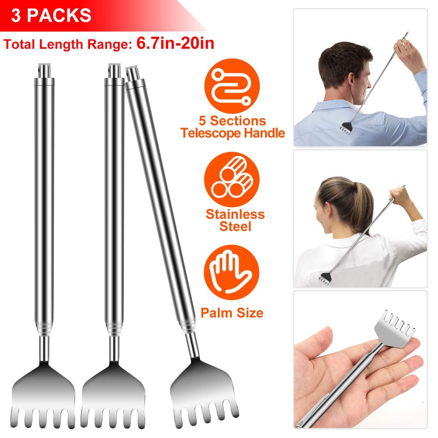 3-Piece: 20" Telescopic Back Scratcher Everything Else - Tophatter Daily Deals