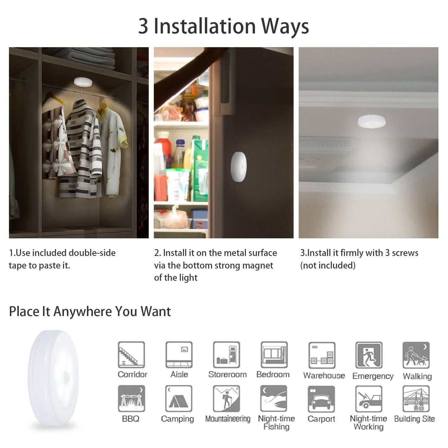 3-Piece: Motion Sensor Stick-on Cordless Night LED Lamp Indoor Lighting - Tophatter Daily Deals