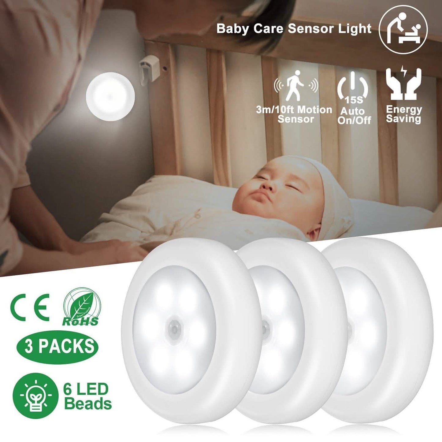 3-Piece: Motion Sensor Stick-on Cordless Night LED Lamp Indoor Lighting - Tophatter Daily Deals