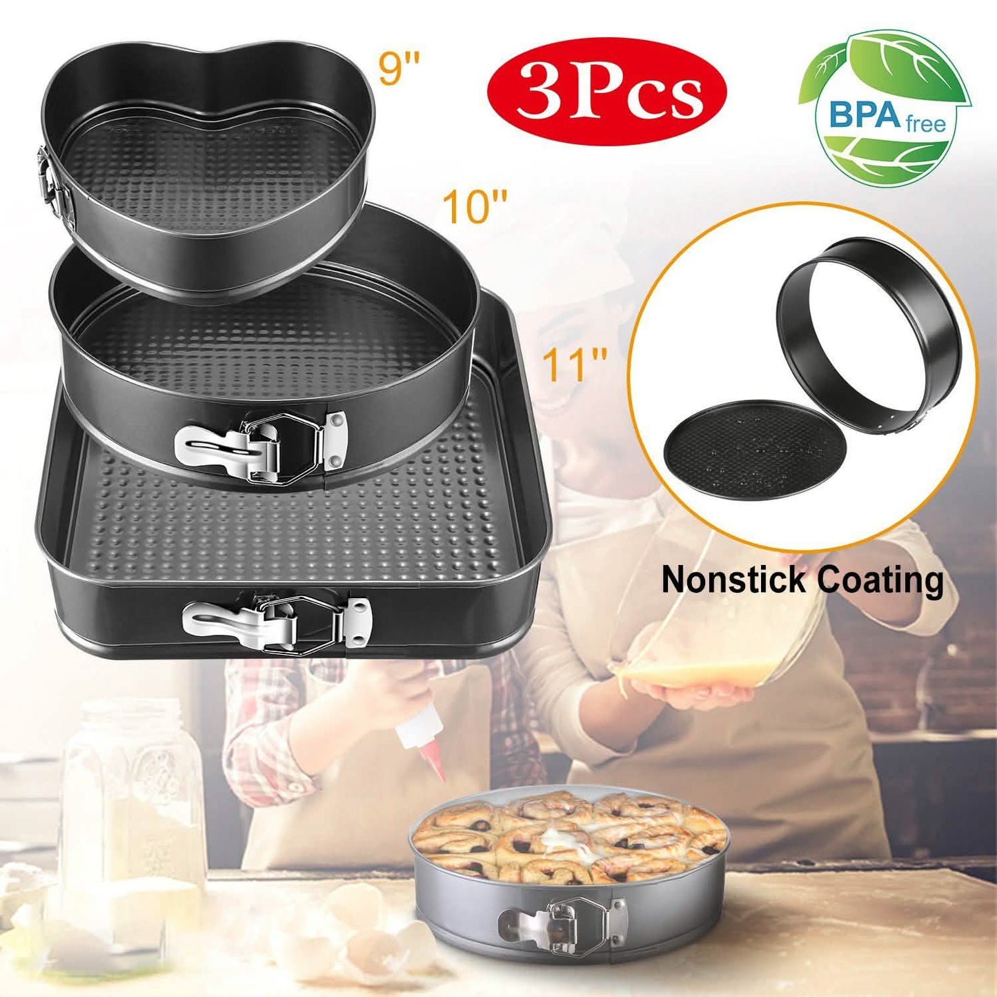 3-Piece: Non-stick Springform Cake Pan Set with Removable Bottom Kitchen Tools & Gadgets - Tophatter Daily Deals