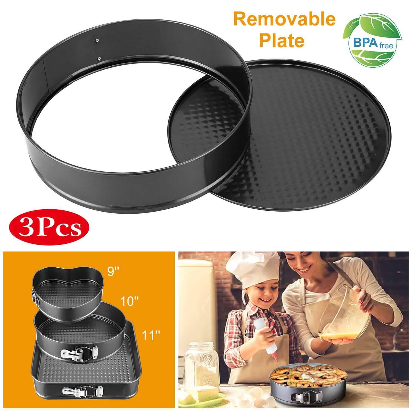 3-Piece: Non-stick Springform Cake Pan Set with Removable Bottom Kitchen Tools & Gadgets - Tophatter Daily Deals