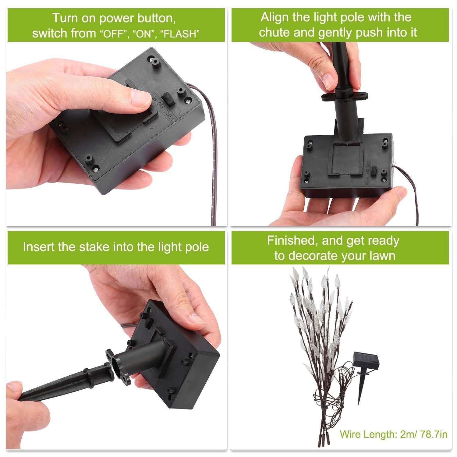 3-Piece Set: 60 LED Solar Garden Lights Tree Branch Leaf Shape Lamp String & Fairy Lights - Tophatter Daily Deals