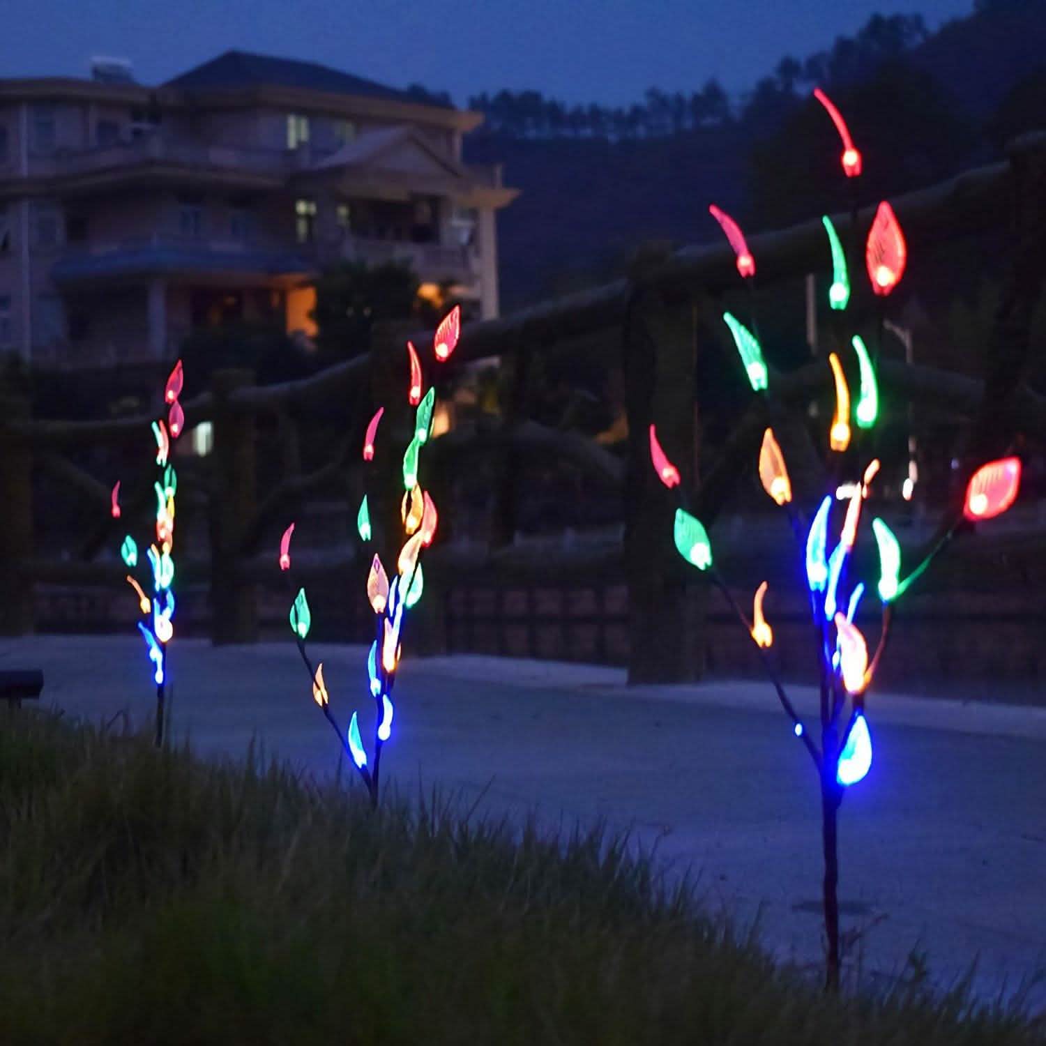 3-Piece Set: 60 LED Solar Garden Lights Tree Branch Leaf Shape Lamp String & Fairy Lights - Tophatter Daily Deals