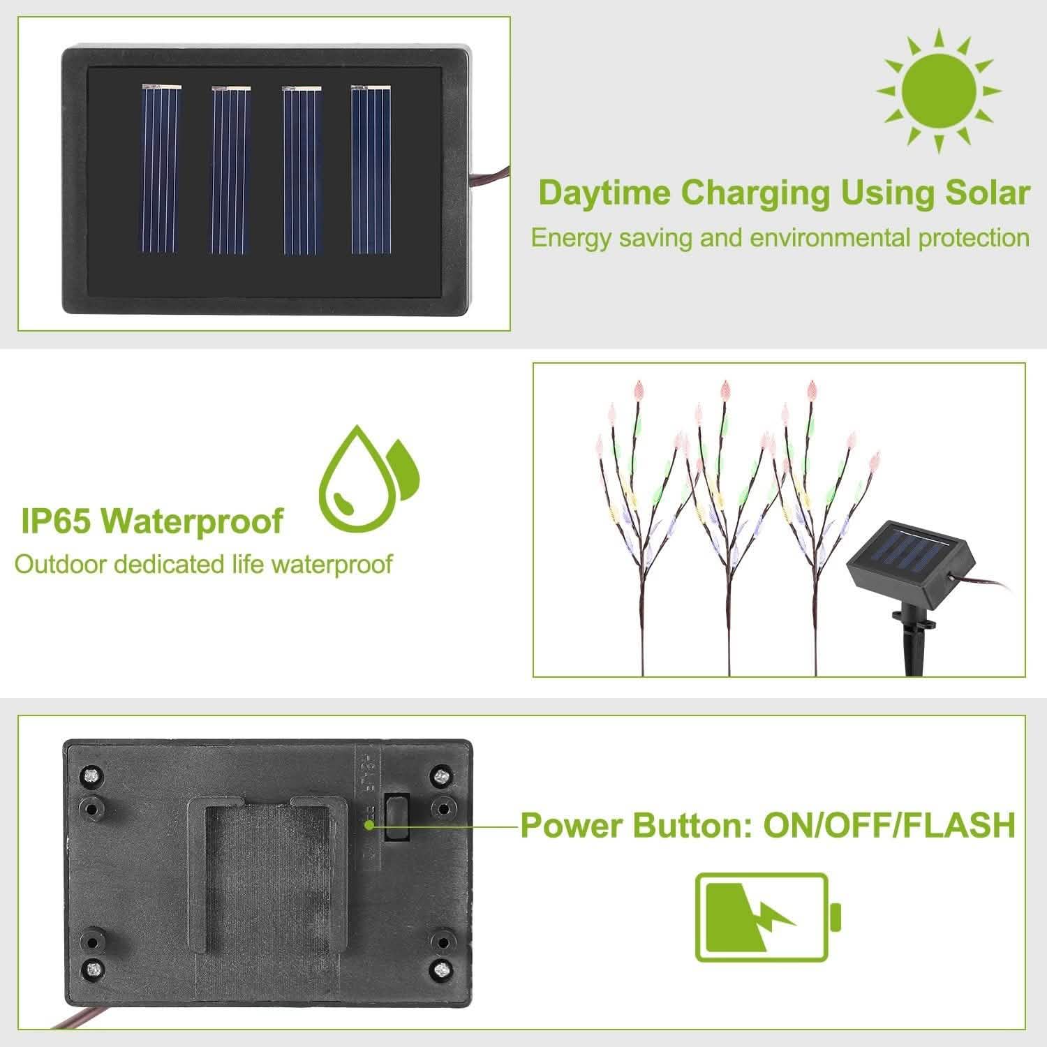 3-Piece Set: 60 LED Solar Garden Lights Tree Branch Leaf Shape Lamp String & Fairy Lights - Tophatter Daily Deals