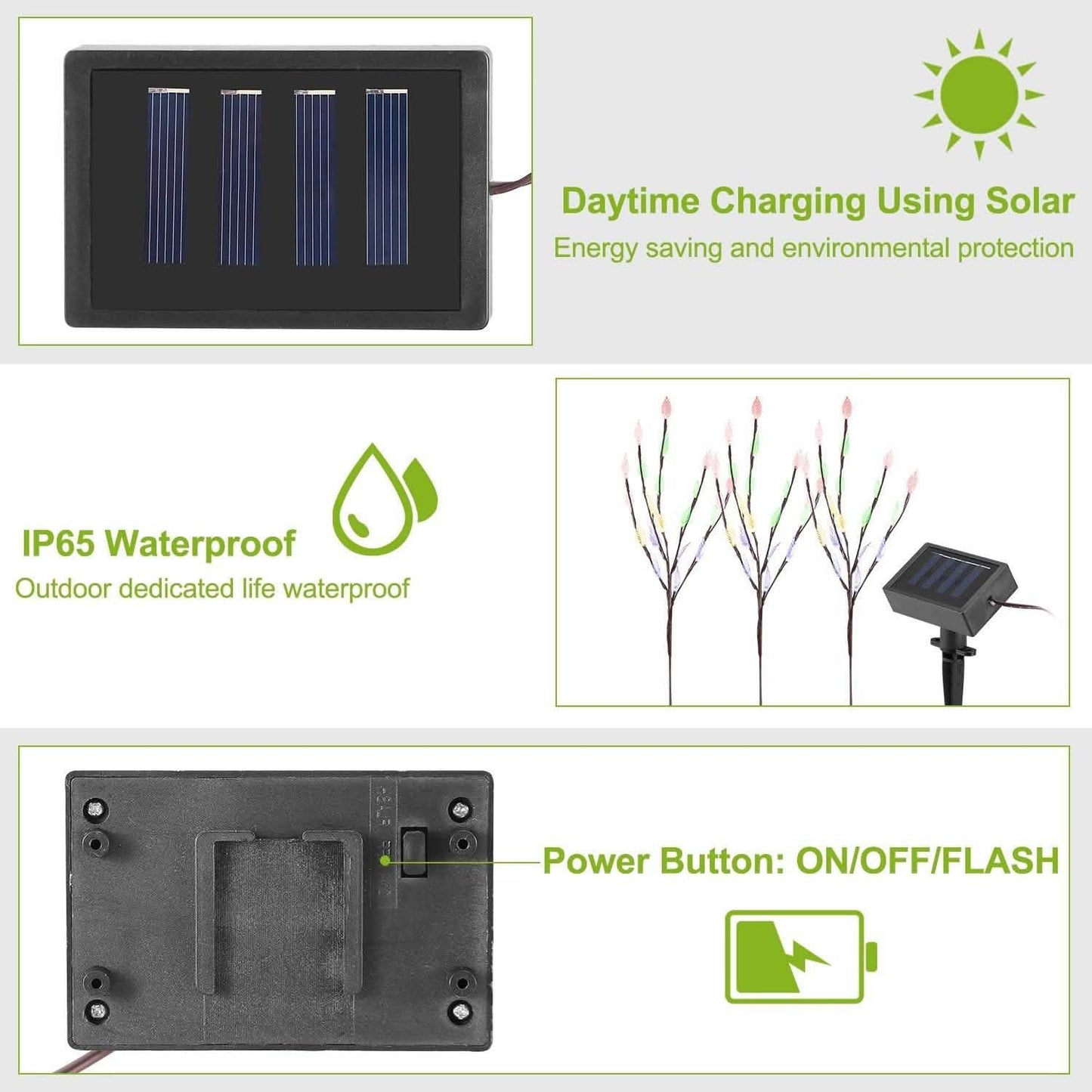 3-Piece Set: 60 LED Solar Garden Lights Tree Branch Leaf Shape Lamp String & Fairy Lights - Tophatter Daily Deals