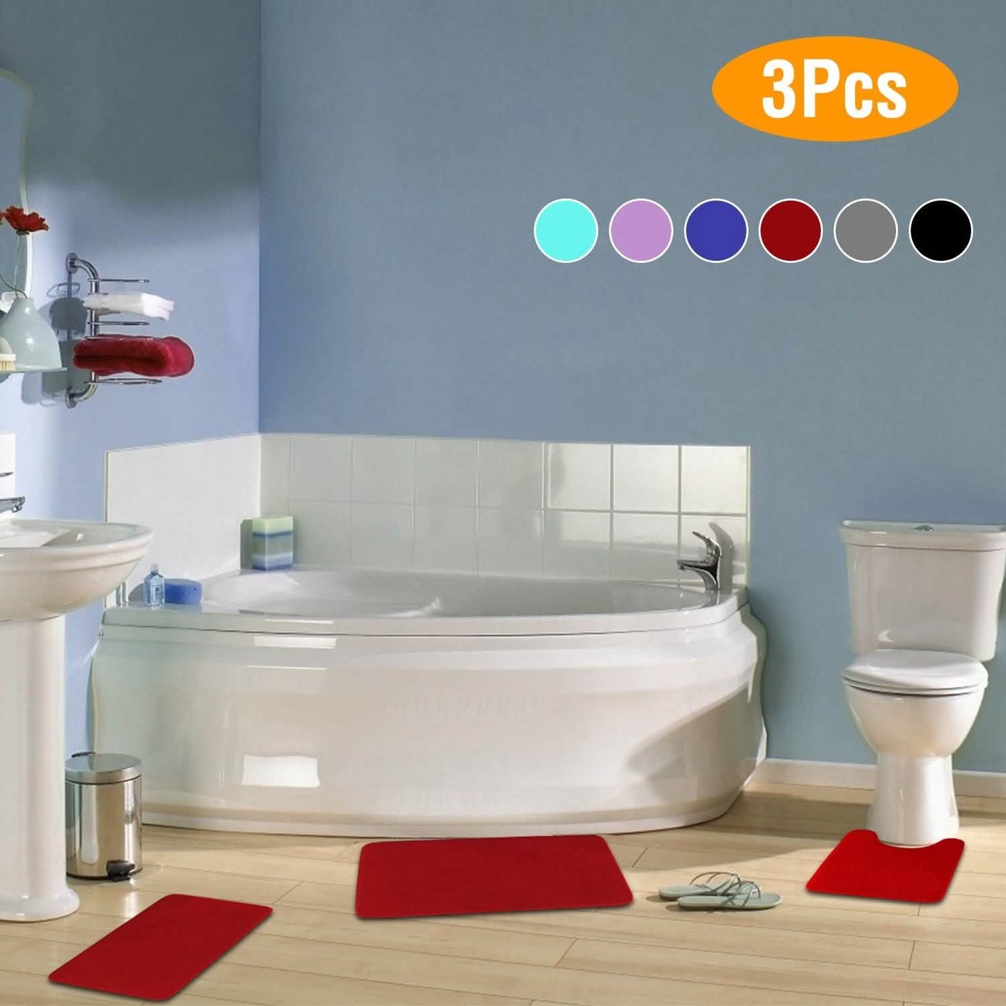 3-Piece Set: Bathroom Rug Set Plush Velvet Bath Carpet Bath - Tophatter Daily Deals