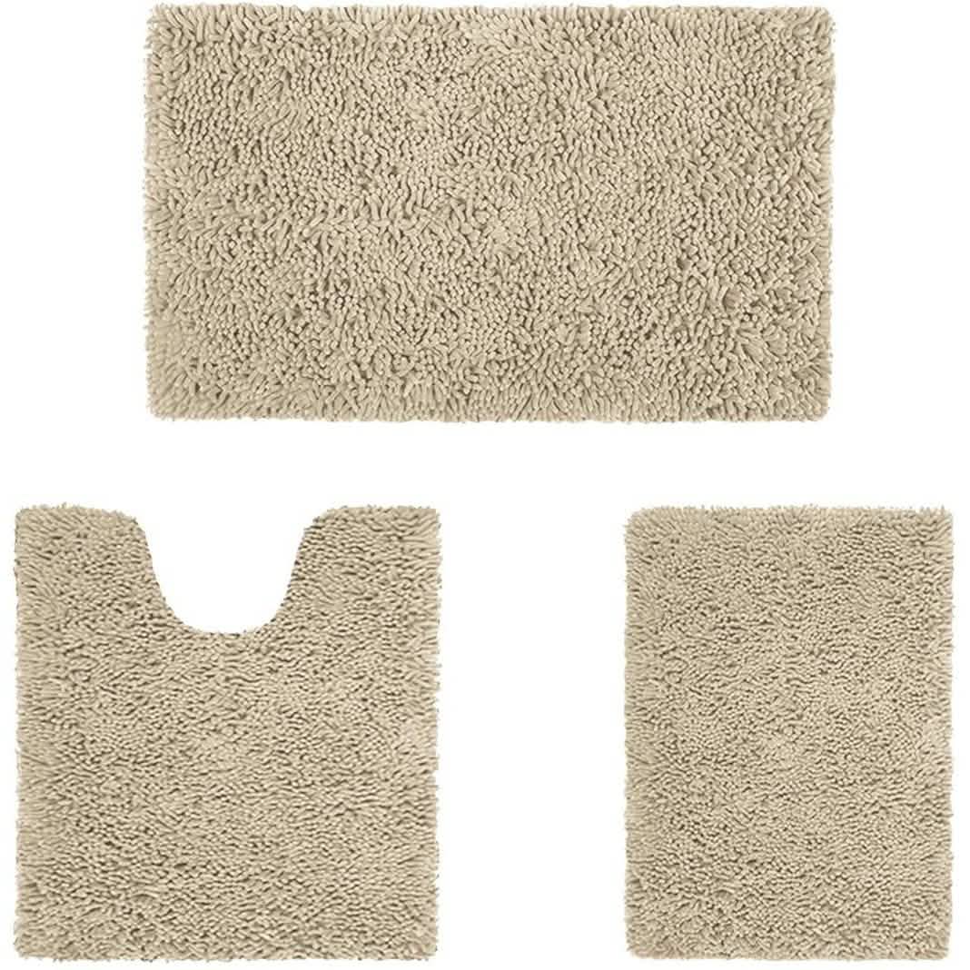 3-Piece Set: Bathroom Rugs Set Ultra Soft Non Slip and Absorbent Chenille Beige Bath - Tophatter Daily Deals