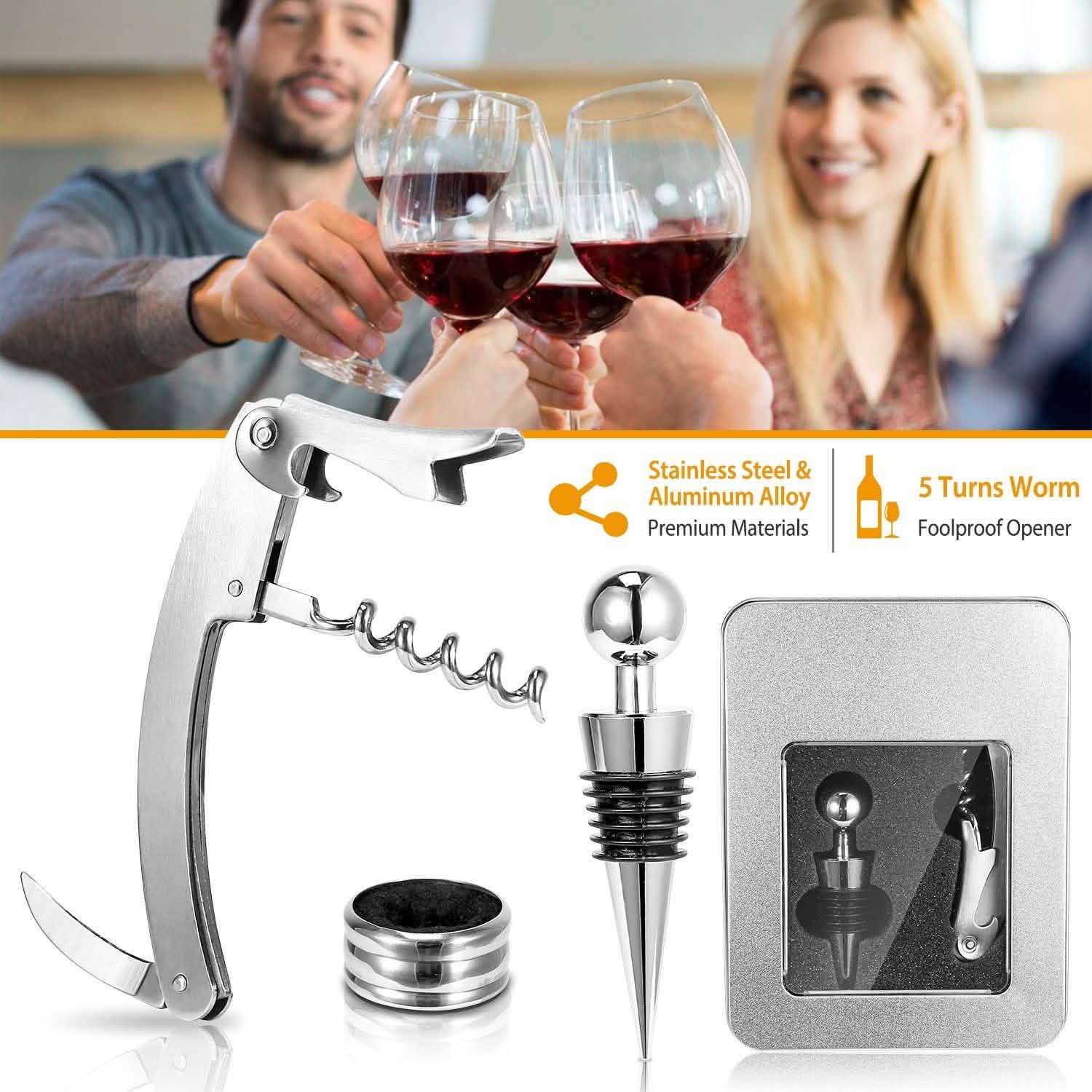 3-Piece Set: Corkscrew Bottle Opener Set Wine & Dining - Tophatter Daily Deals