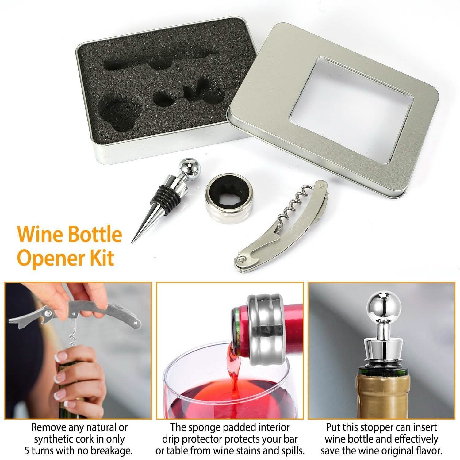3-Piece Set: Corkscrew Bottle Opener Set Wine & Dining - Tophatter Daily Deals
