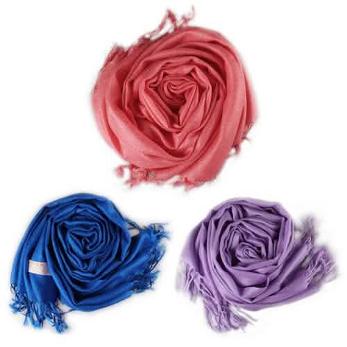 3-Piece Set: Pure Color Tassel Artificial Cashmere Shawl Soft Wrap Coral Blue Light Purple Gloves, Scarves & Earmuffs - Tophatter Daily Deals