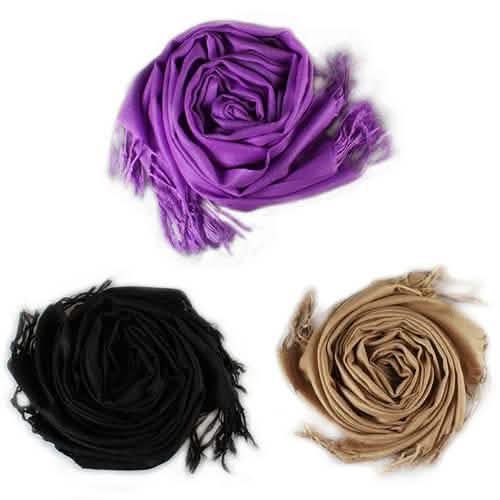 3-Piece Set: Pure Color Tassel Artificial Cashmere Shawl Soft Wrap Purple Light Tan Black Gloves, Scarves & Earmuffs - Tophatter Daily Deals