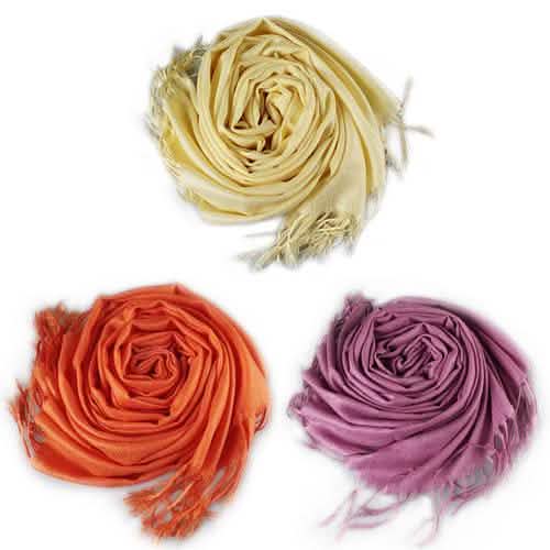 3-Piece Set: Pure Color Tassel Artificial Cashmere Shawl Soft Wrap Yellow Pink Orange Gloves, Scarves & Earmuffs - Tophatter Daily Deals