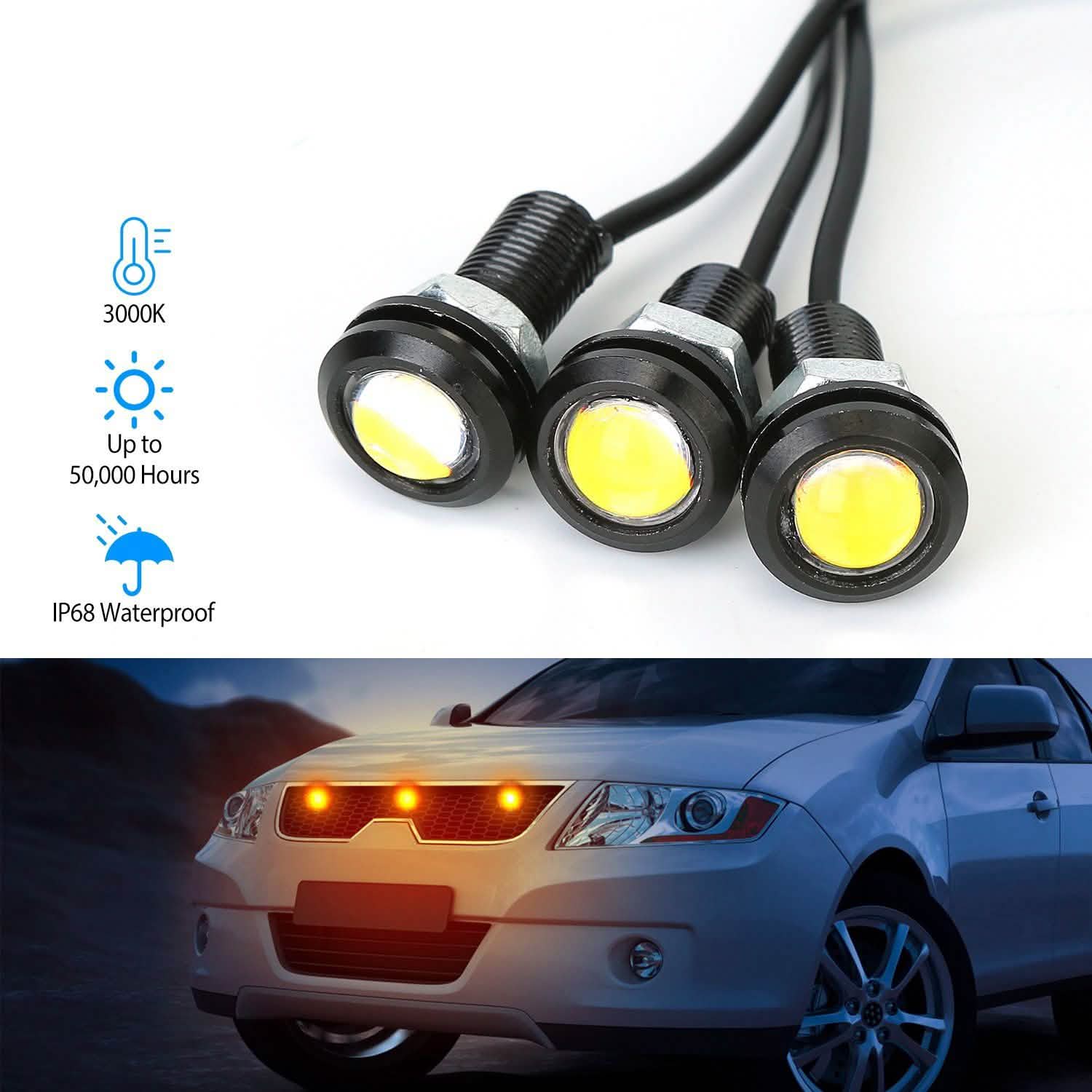 3-Pieces: Amber Eagle Eye LED Light Automotive - Tophatter Daily Deals