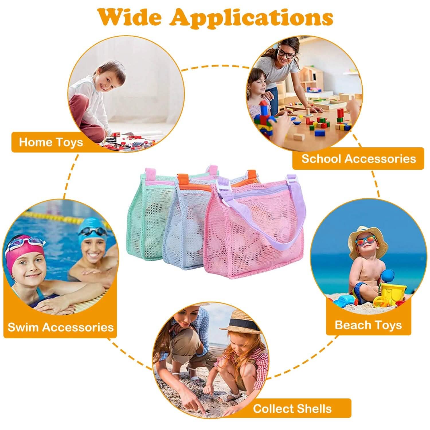 3-Pieces: Beach Mesh Bags Seashell Sand Tote Bag Outdoor Recreation - Tophatter Daily Deals