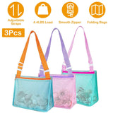 3-Pieces: Beach Mesh Bags Seashell Sand Tote Bag Outdoor Recreation - Tophatter Daily Deals
