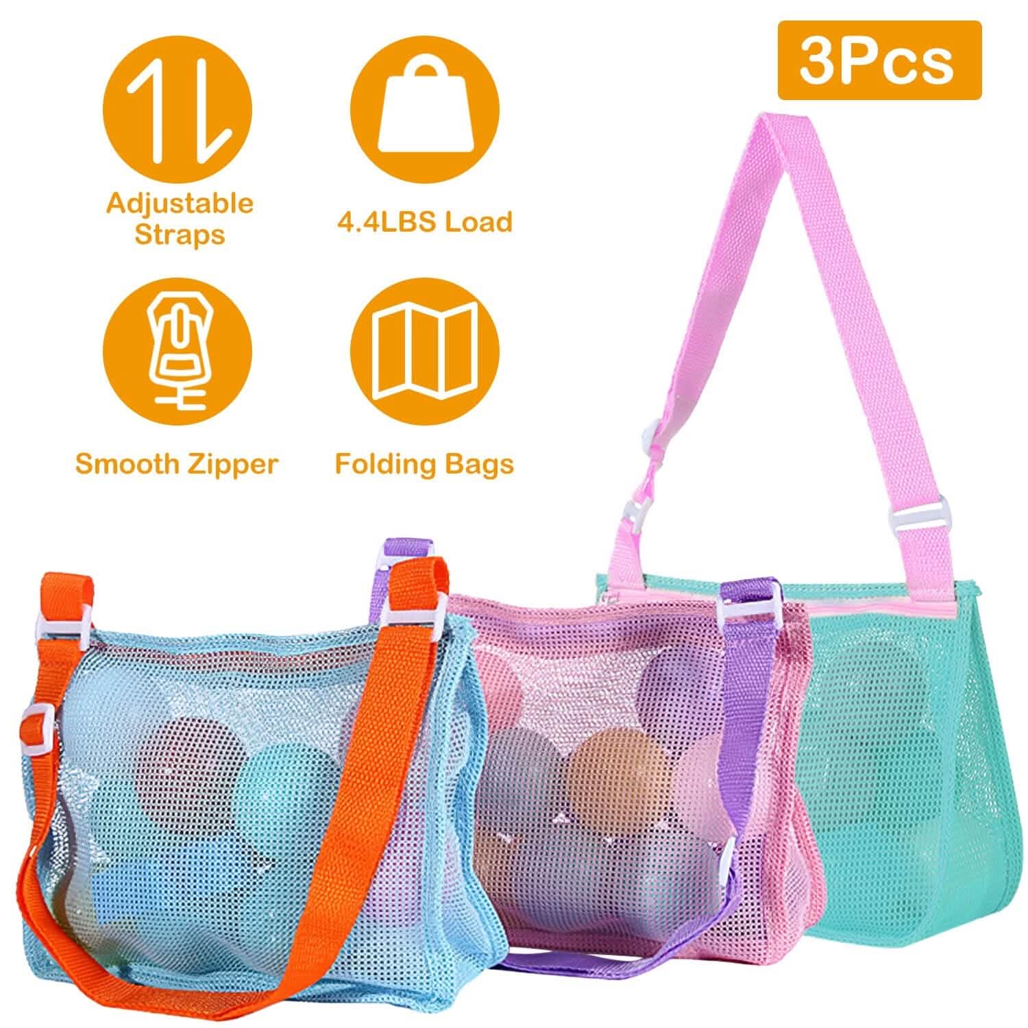 3-Pieces: Beach Mesh Bags Seashell Sand Tote Bag Outdoor Recreation - Tophatter Daily Deals