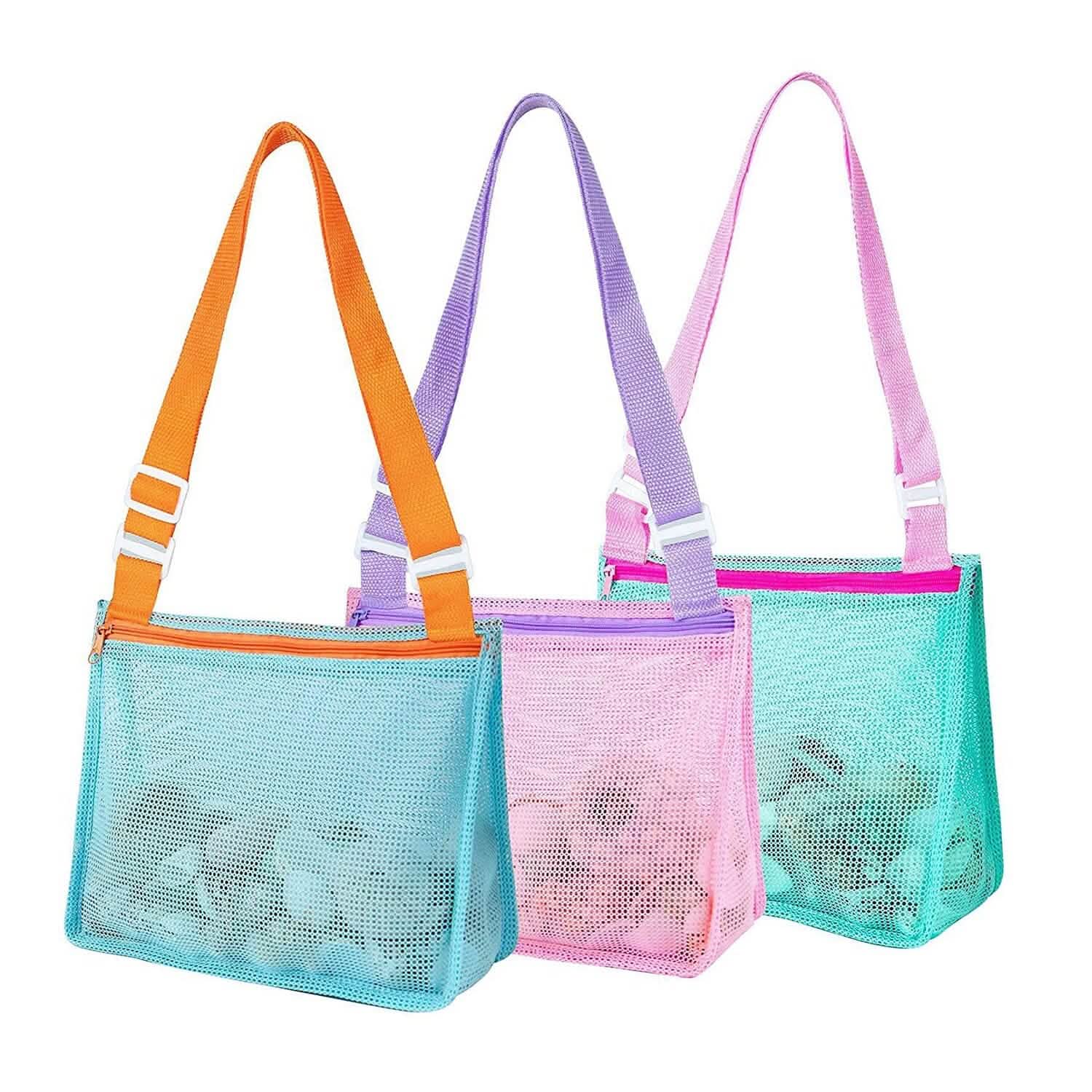 3-Pieces: Beach Mesh Bags Seashell Sand Tote Bag Outdoor Recreation - Tophatter Daily Deals
