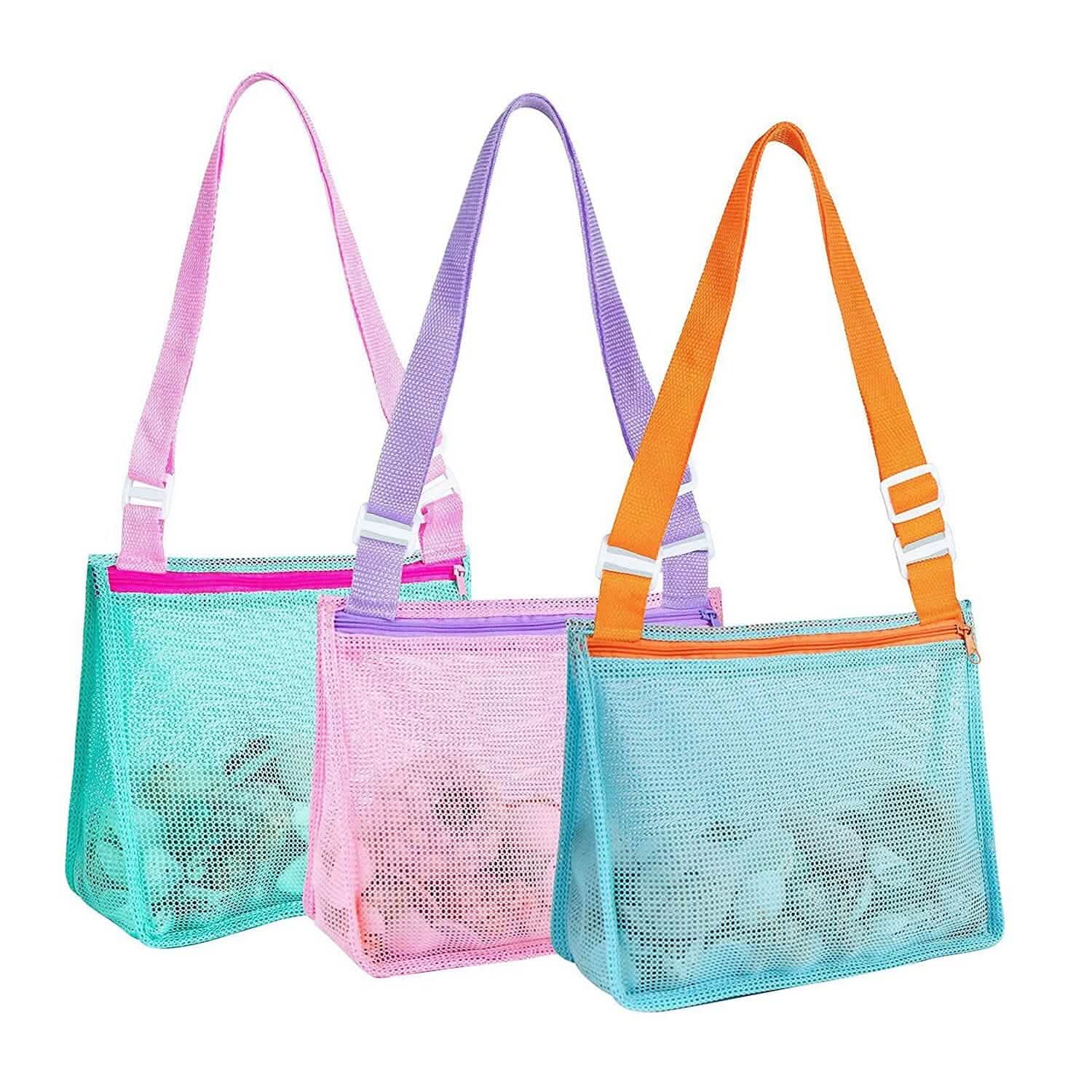 3-Pieces: Beach Mesh Bags Seashell Sand Tote Bag Outdoor Recreation - Tophatter Daily Deals