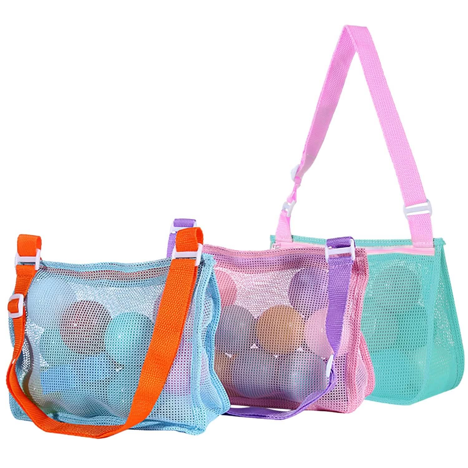3-Pieces: Beach Mesh Bags Seashell Sand Tote Bag Outdoor Recreation - Tophatter Daily Deals