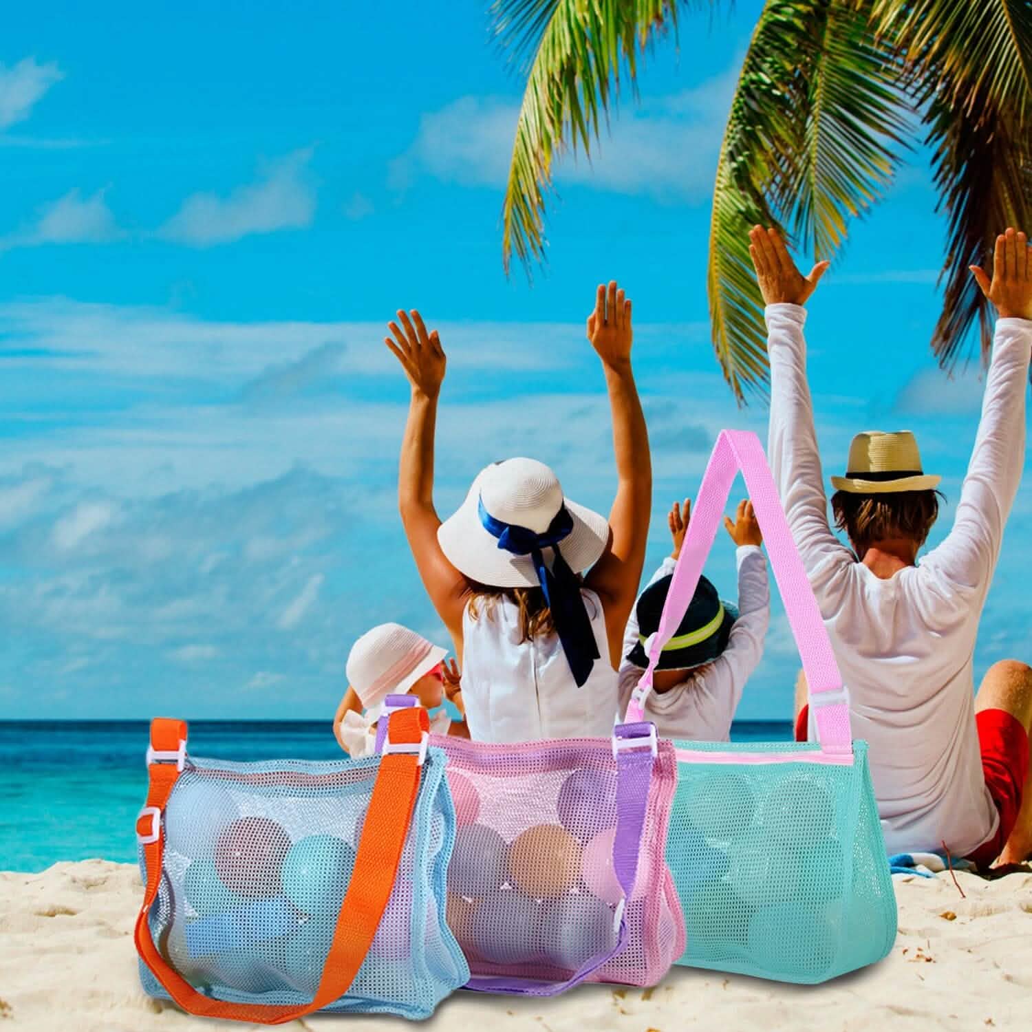 3-Pieces: Beach Mesh Bags Seashell Sand Tote Bag Outdoor Recreation - Tophatter Daily Deals