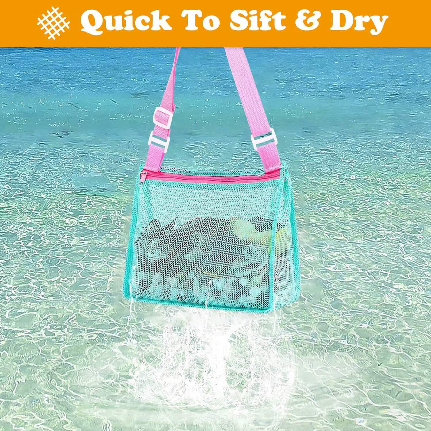 3-Pieces: Beach Mesh Bags Seashell Sand Tote Bag Outdoor Recreation - Tophatter Daily Deals