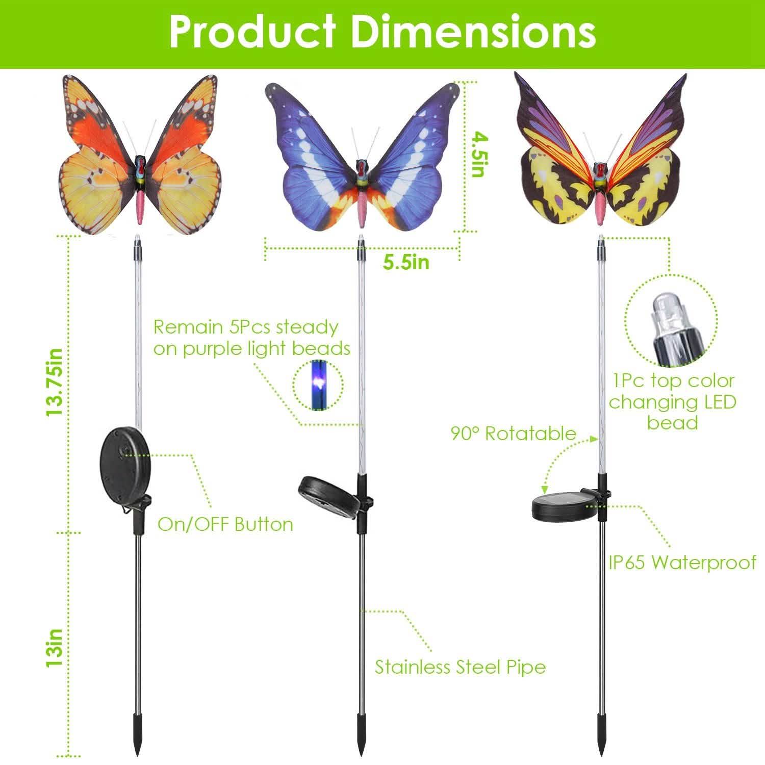 3-Pieces: Decorative Butterfly Lamps with Rotatable Solar Panel Lamp Garden & Patio - Tophatter Daily Deals