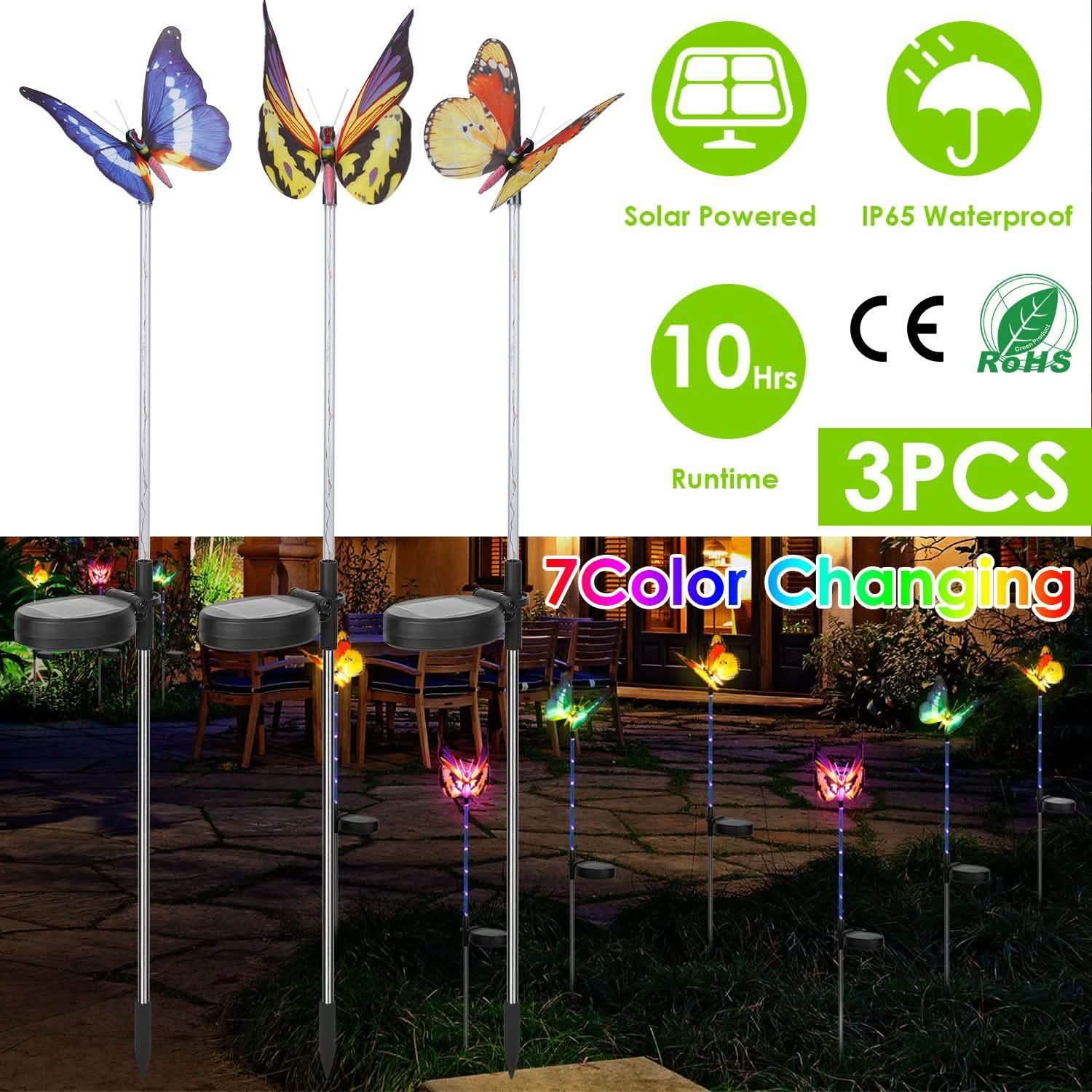 3-Pieces: Decorative Butterfly Lamps with Rotatable Solar Panel Lamp Garden & Patio - Tophatter Daily Deals