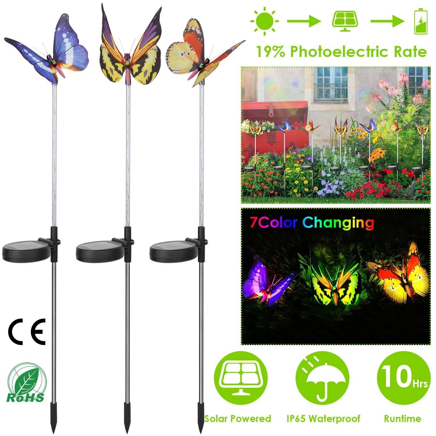 3-Pieces: Decorative Butterfly Lamps with Rotatable Solar Panel Lamp Garden & Patio - Tophatter Daily Deals