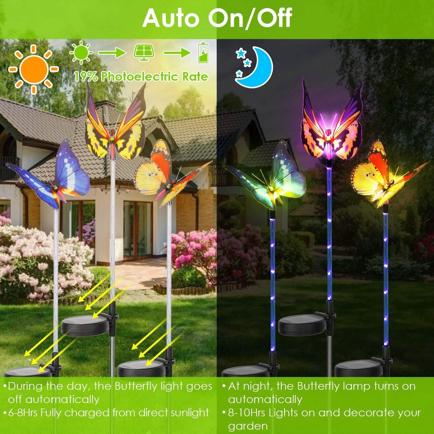 3-Pieces: Decorative Butterfly Lamps with Rotatable Solar Panel Lamp Garden & Patio - Tophatter Daily Deals