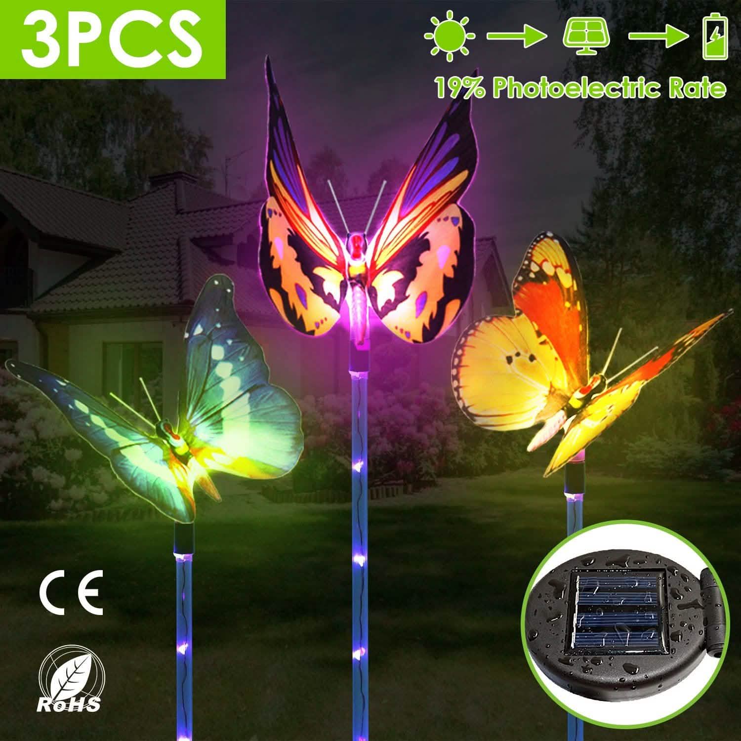 3-Pieces: Decorative Butterfly Lamps with Rotatable Solar Panel Lamp Garden & Patio - Tophatter Daily Deals
