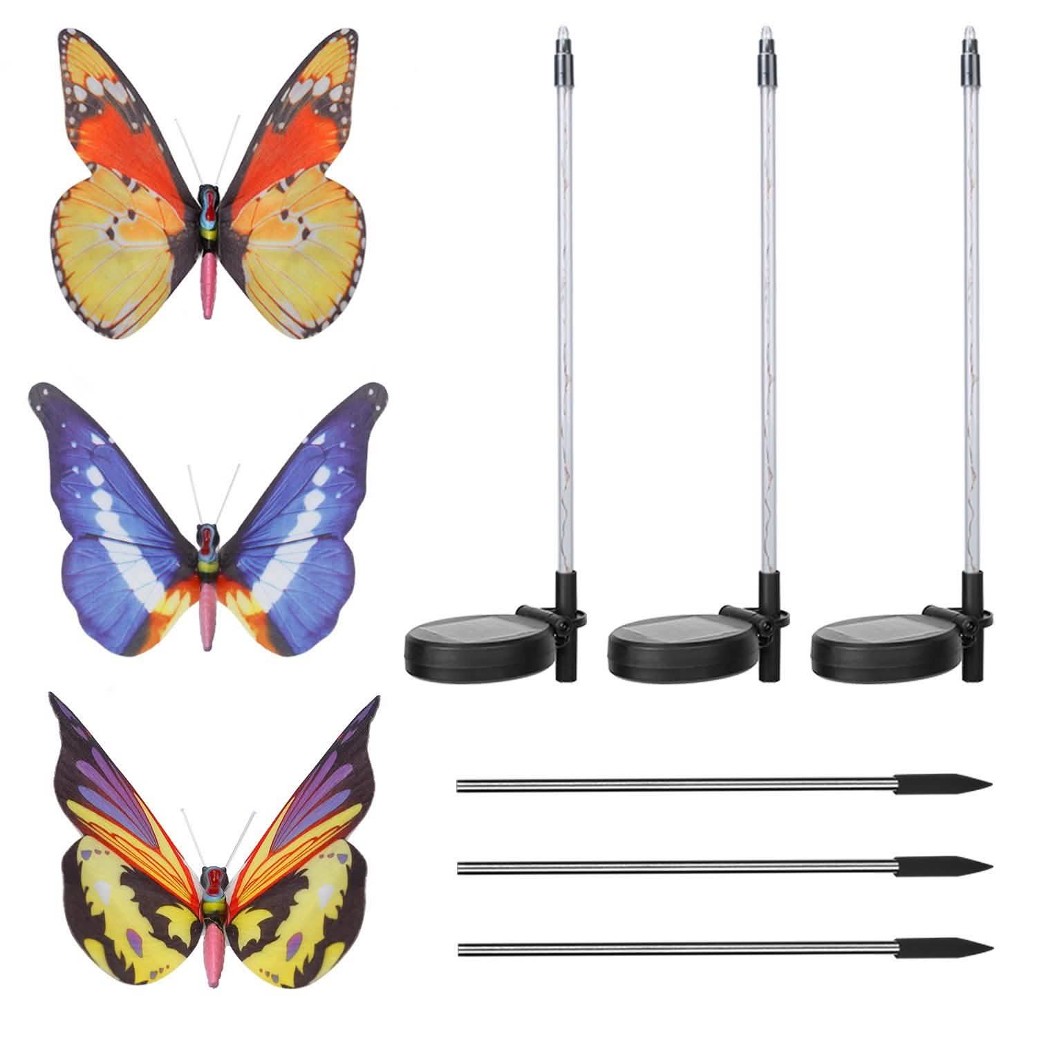 3-Pieces: Decorative Butterfly Lamps with Rotatable Solar Panel Lamp Garden & Patio - Tophatter Daily Deals