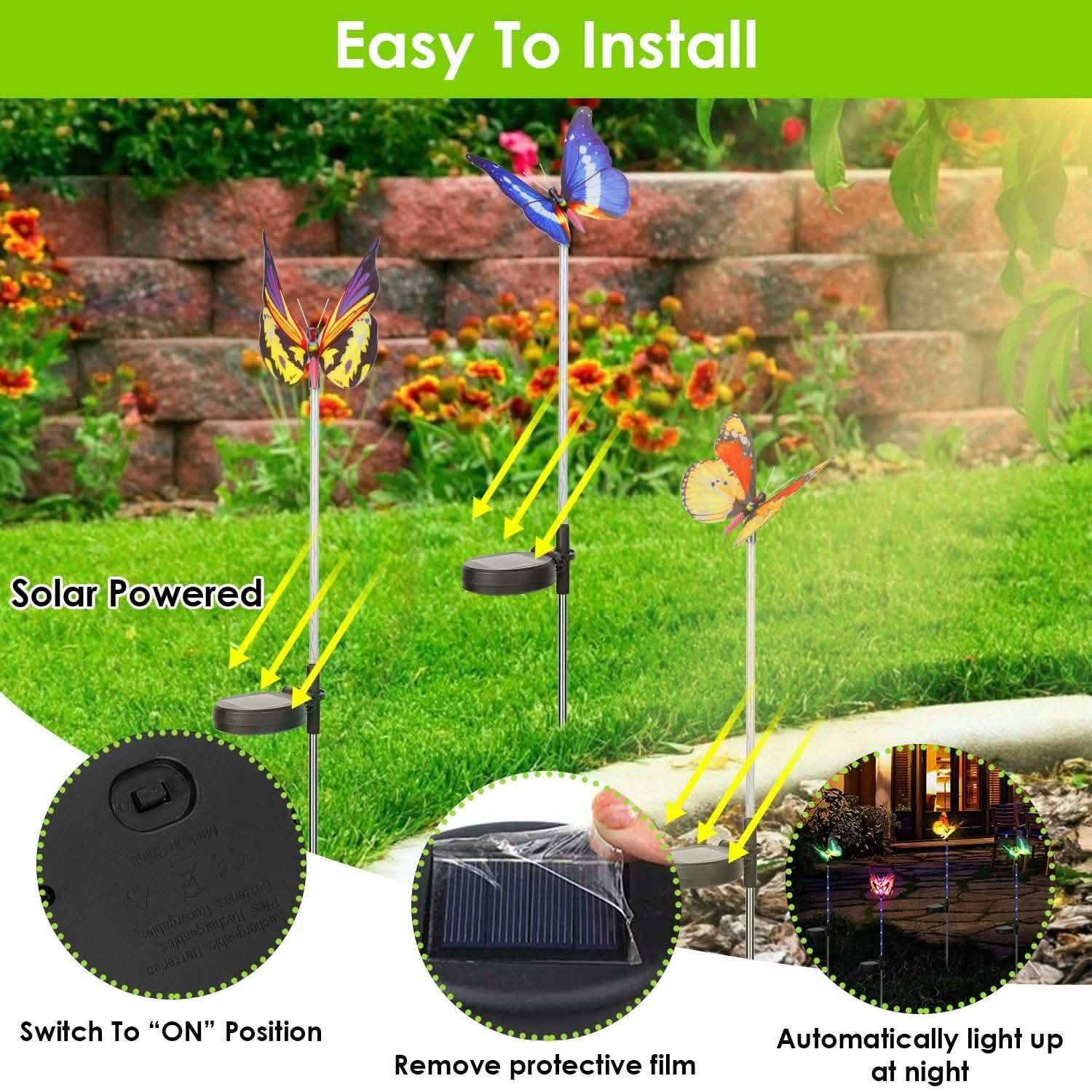 3-Pieces: Decorative Butterfly Lamps with Rotatable Solar Panel Lamp Garden & Patio - Tophatter Daily Deals