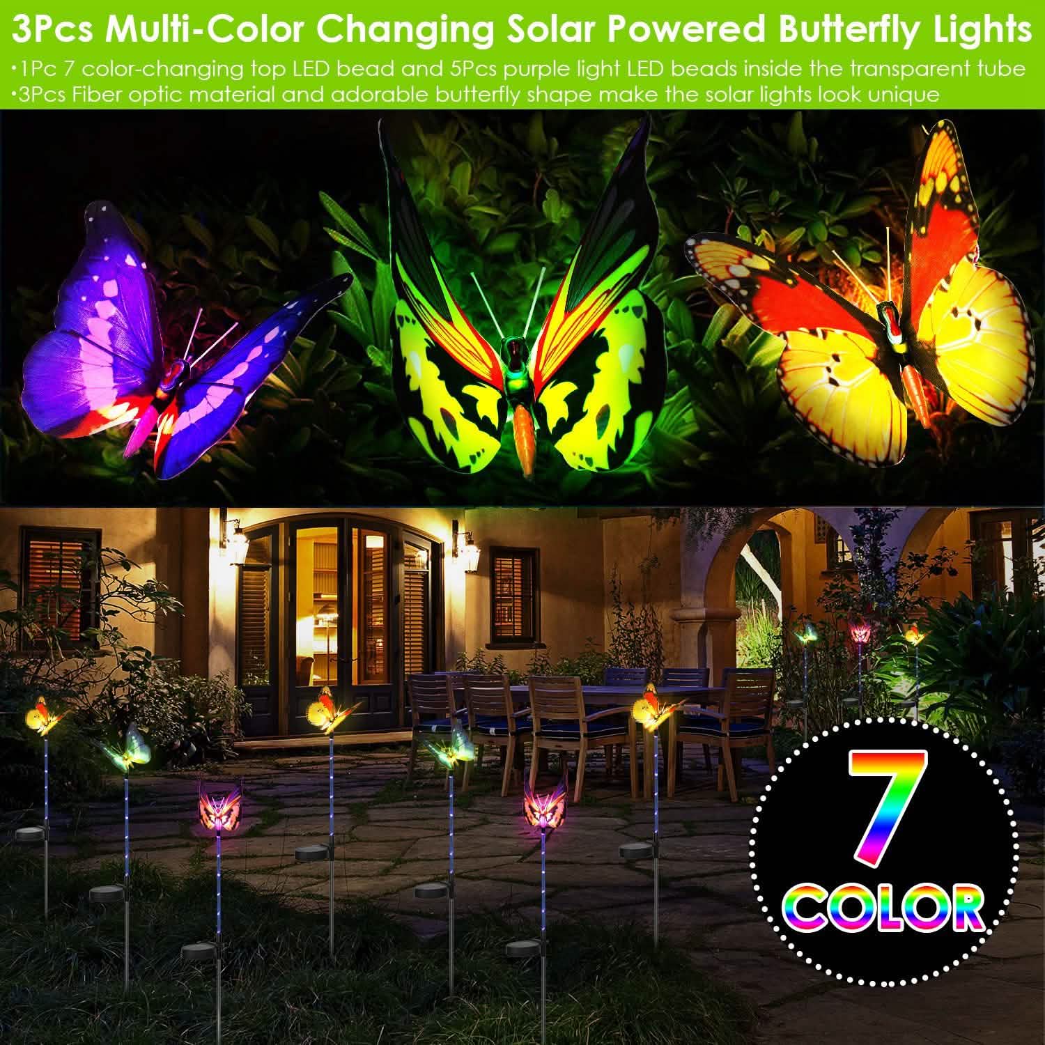 3-Pieces: Decorative Butterfly Lamps with Rotatable Solar Panel Lamp Garden & Patio - Tophatter Daily Deals