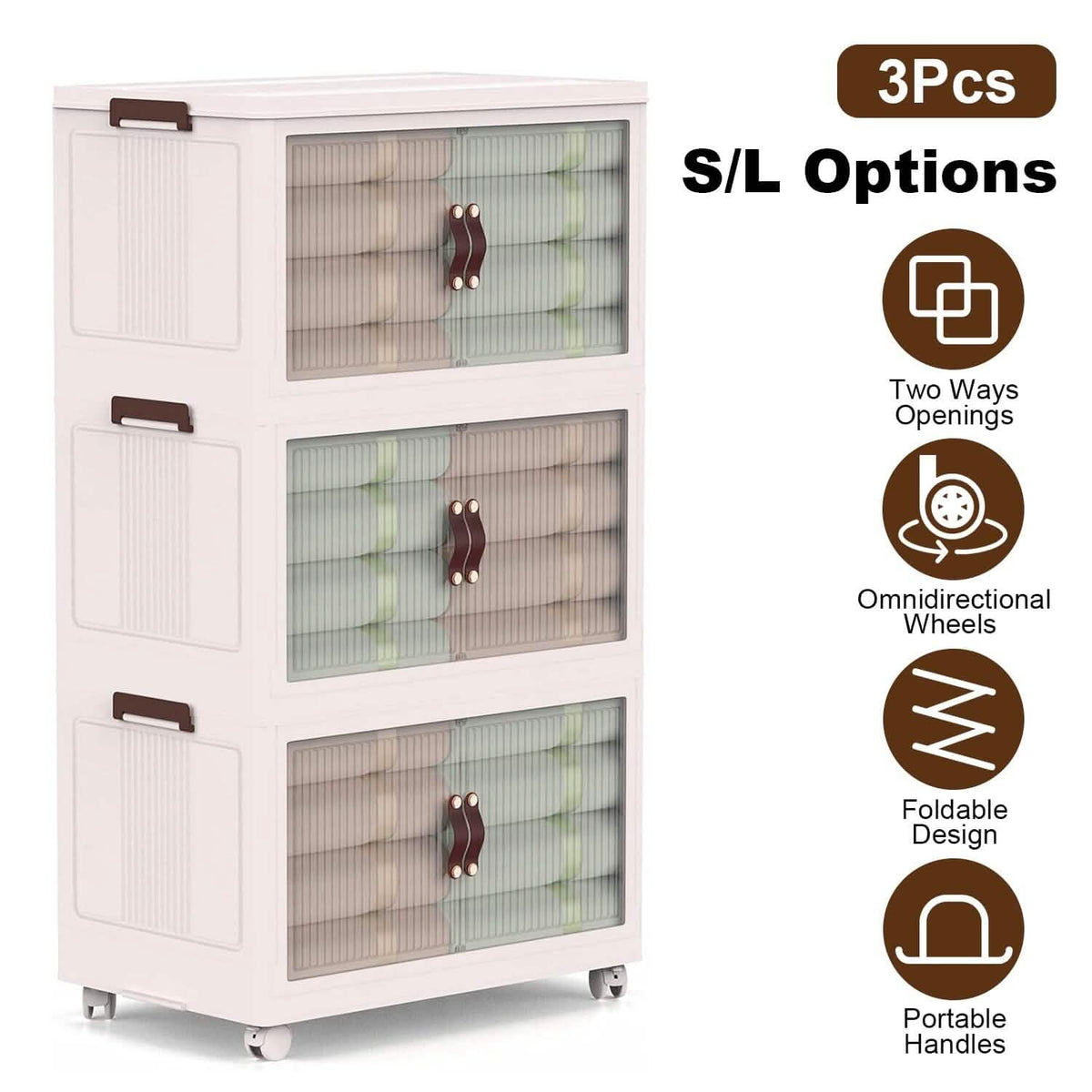 3-Pieces: Foldable Storage Bins with Lid Front Magnetic Door Collapsible Stackable Closet Organizer Kitchen Storage - Tophatter Daily Deals