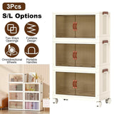 3-Pieces: Foldable Storage Bins with Lid Front Magnetic Door Collapsible Stackable Closet Organizer Kitchen Storage - Tophatter Daily Deals
