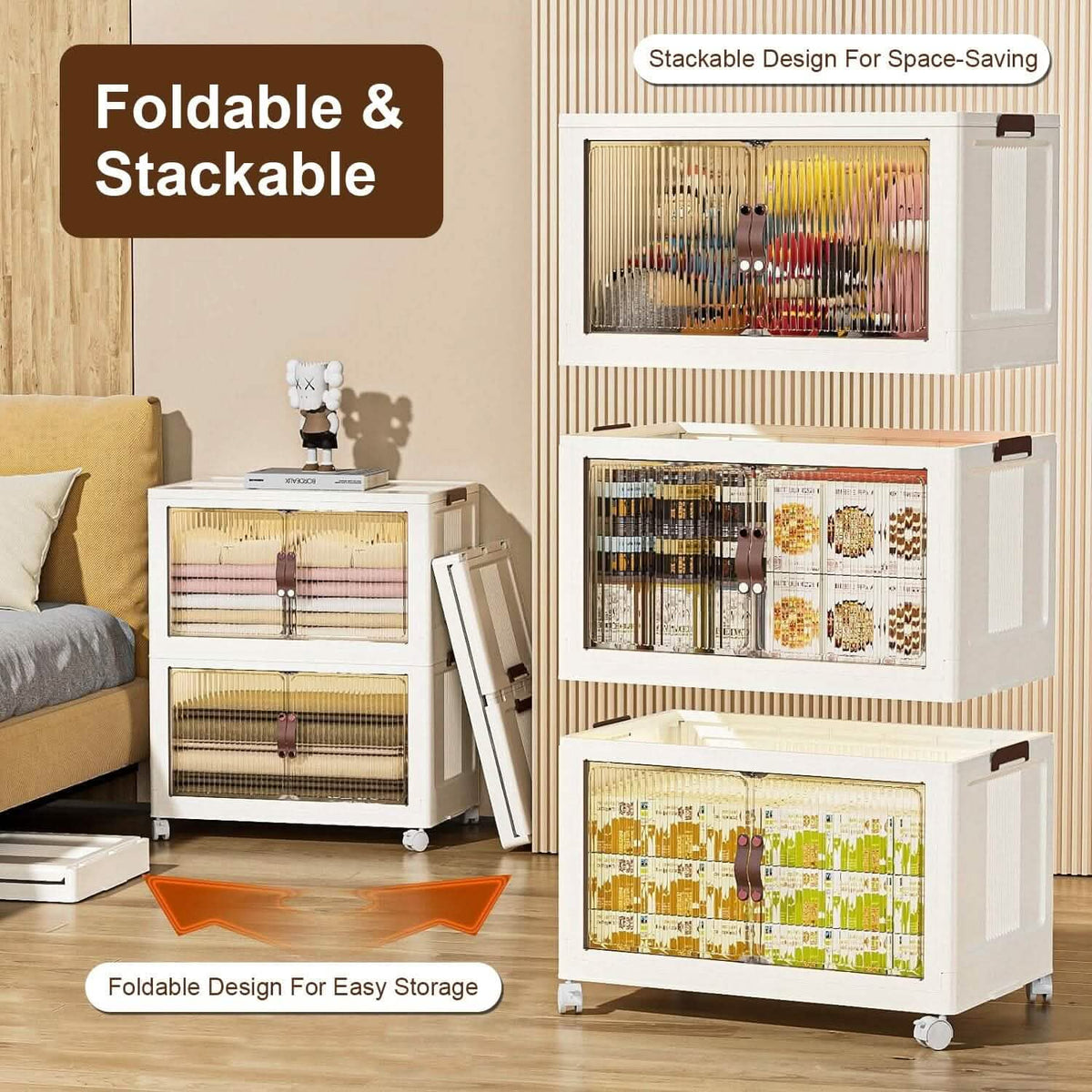3-Pieces: Foldable Storage Bins with Lid Front Magnetic Door Collapsible Stackable Closet Organizer Kitchen Storage - Tophatter Daily Deals