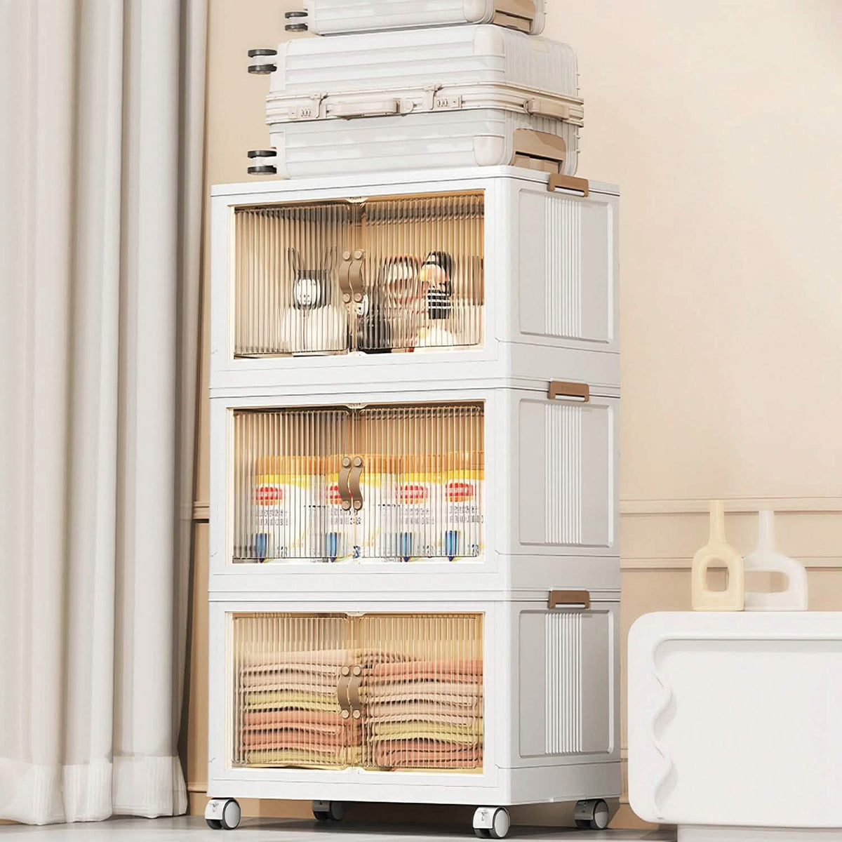 3-Pieces: Foldable Storage Bins with Lid Front Magnetic Door Collapsible Stackable Closet Organizer Kitchen Storage - Tophatter Daily Deals