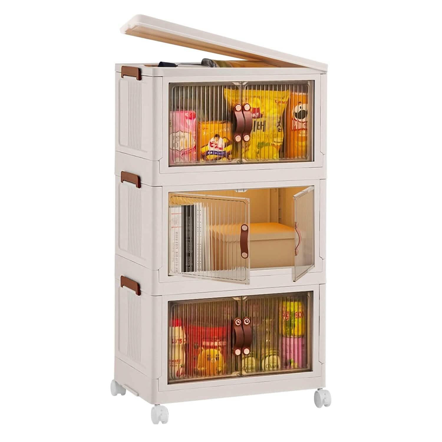 3-Pieces: Foldable Storage Bins with Lid Front Magnetic Door Collapsib ...