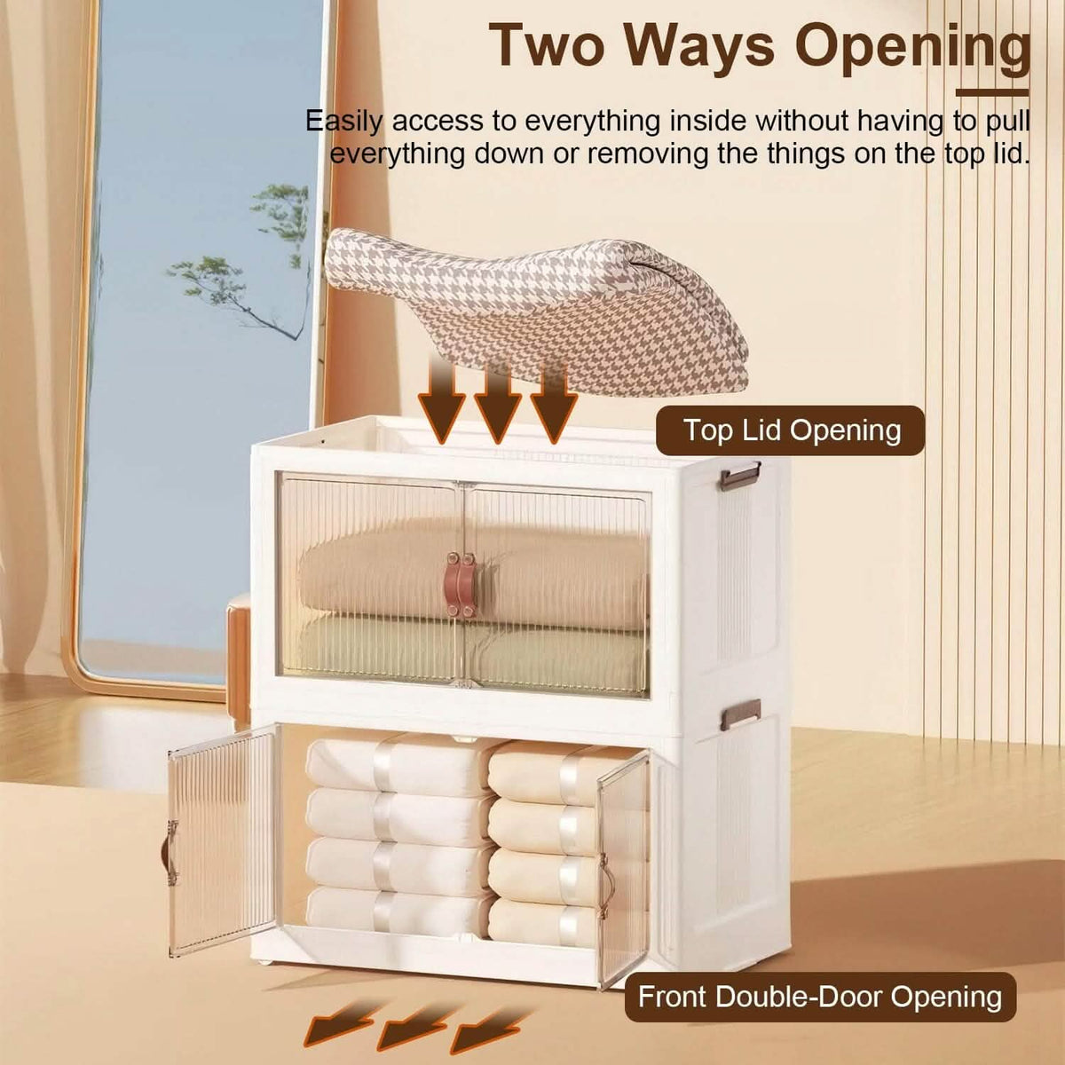 3-Pieces: Foldable Storage Bins with Lid Front Magnetic Door Collapsible Stackable Closet Organizer Kitchen Storage - Tophatter Daily Deals