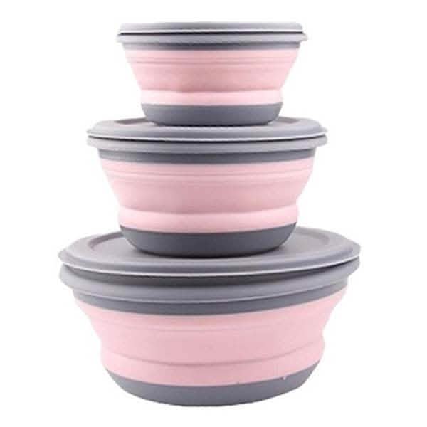3-Pieces: Folding Camping Bowl Set Pink Kitchen Storage - Tophatter Daily Deals