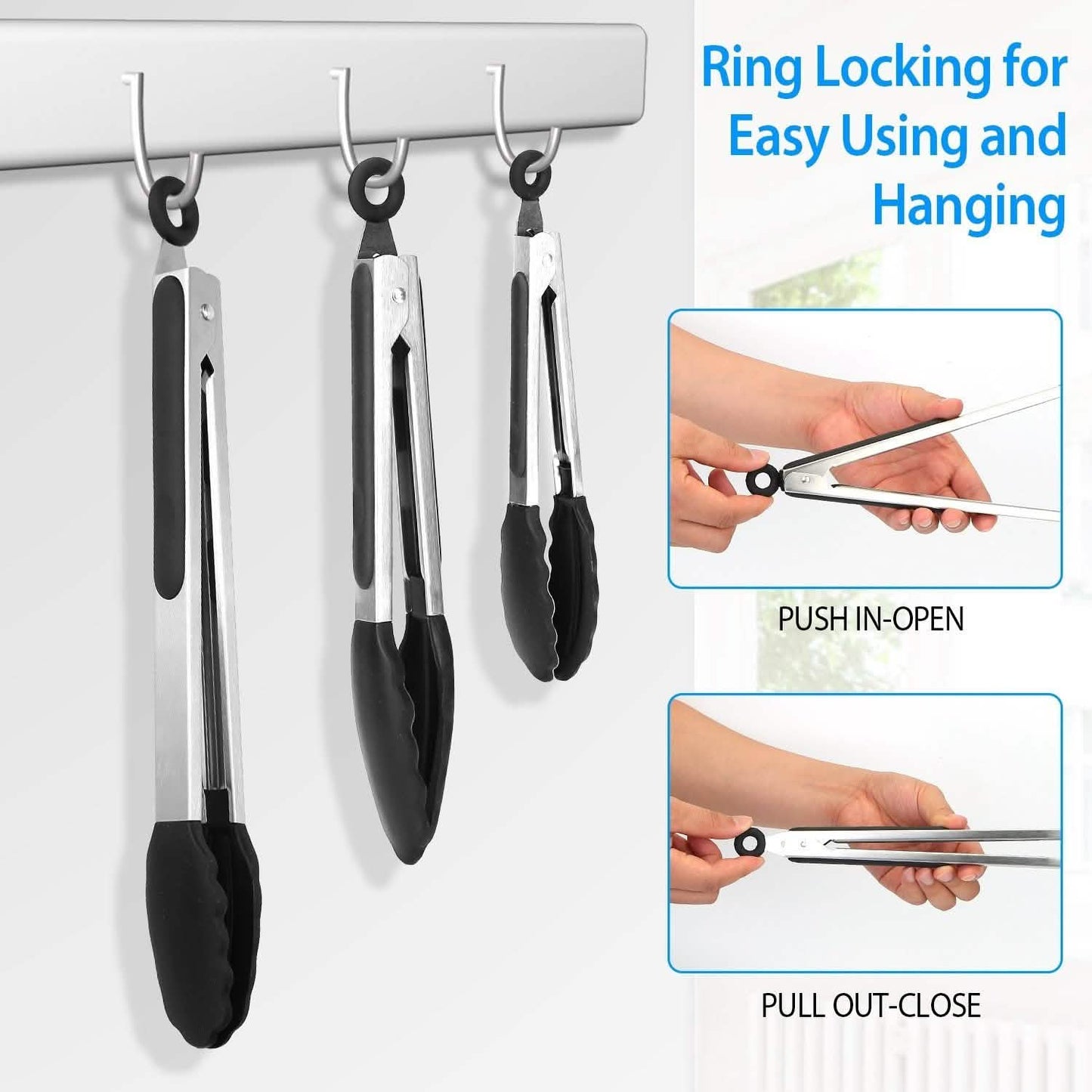 3-Pieces: Kitchen Tongs Stainless Steel with Silicon Kitchen Tools & Gadgets - Tophatter Daily Deals