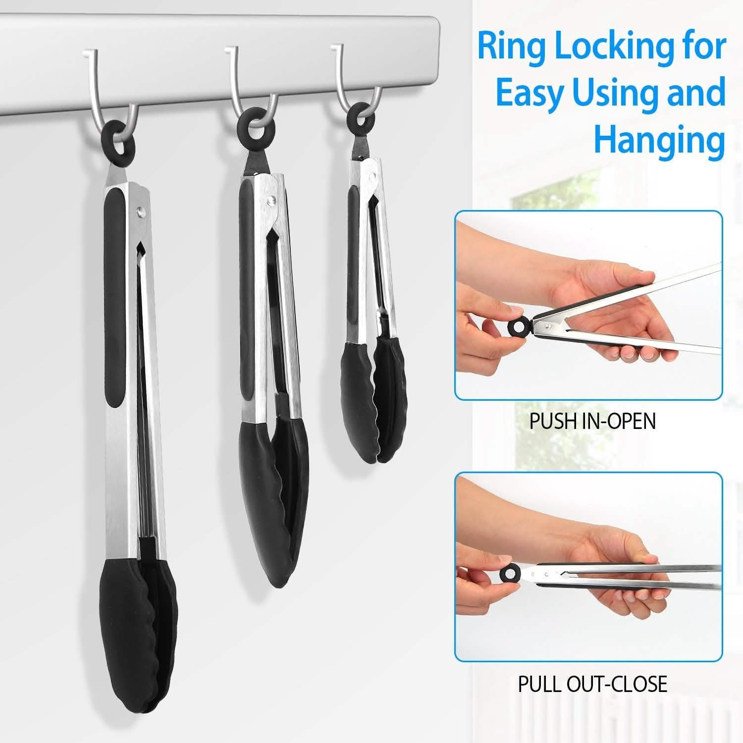 3-Pieces: Kitchen Tongs Stainless Steel with Silicon Kitchen Tools & Gadgets - Tophatter Daily Deals
