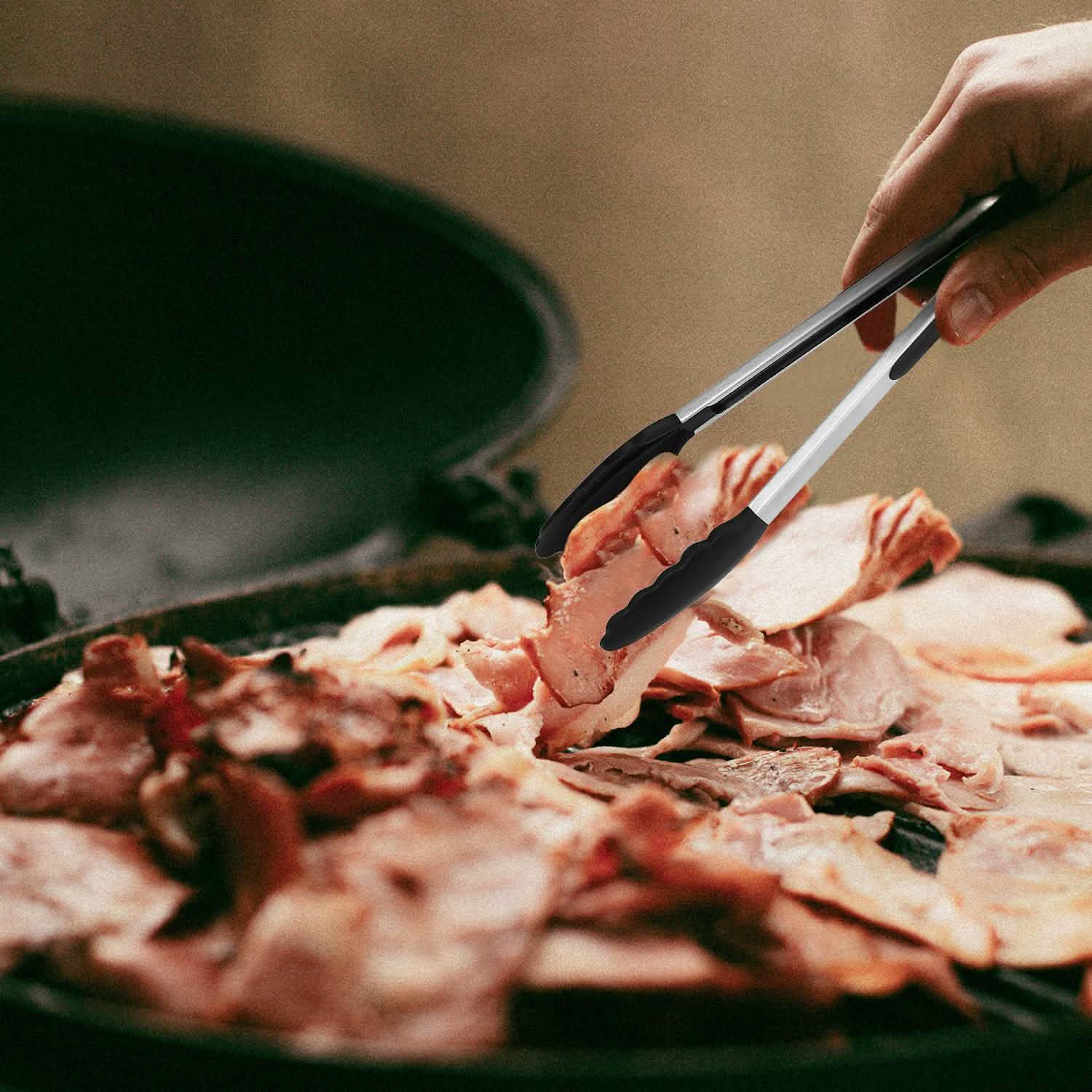 3-Pieces: Kitchen Tongs Stainless Steel with Silicon Kitchen Tools & Gadgets - Tophatter Daily Deals