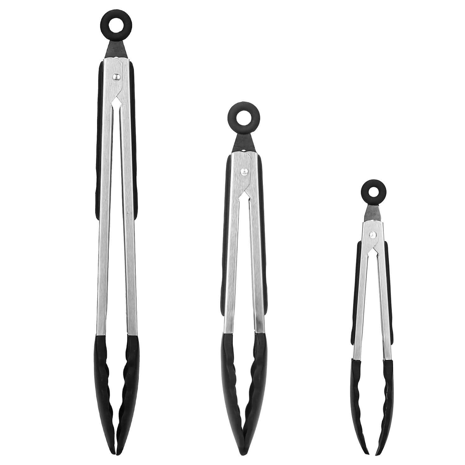 3-Pieces: Kitchen Tongs Stainless Steel with Silicon Kitchen Tools & Gadgets - Tophatter Daily Deals