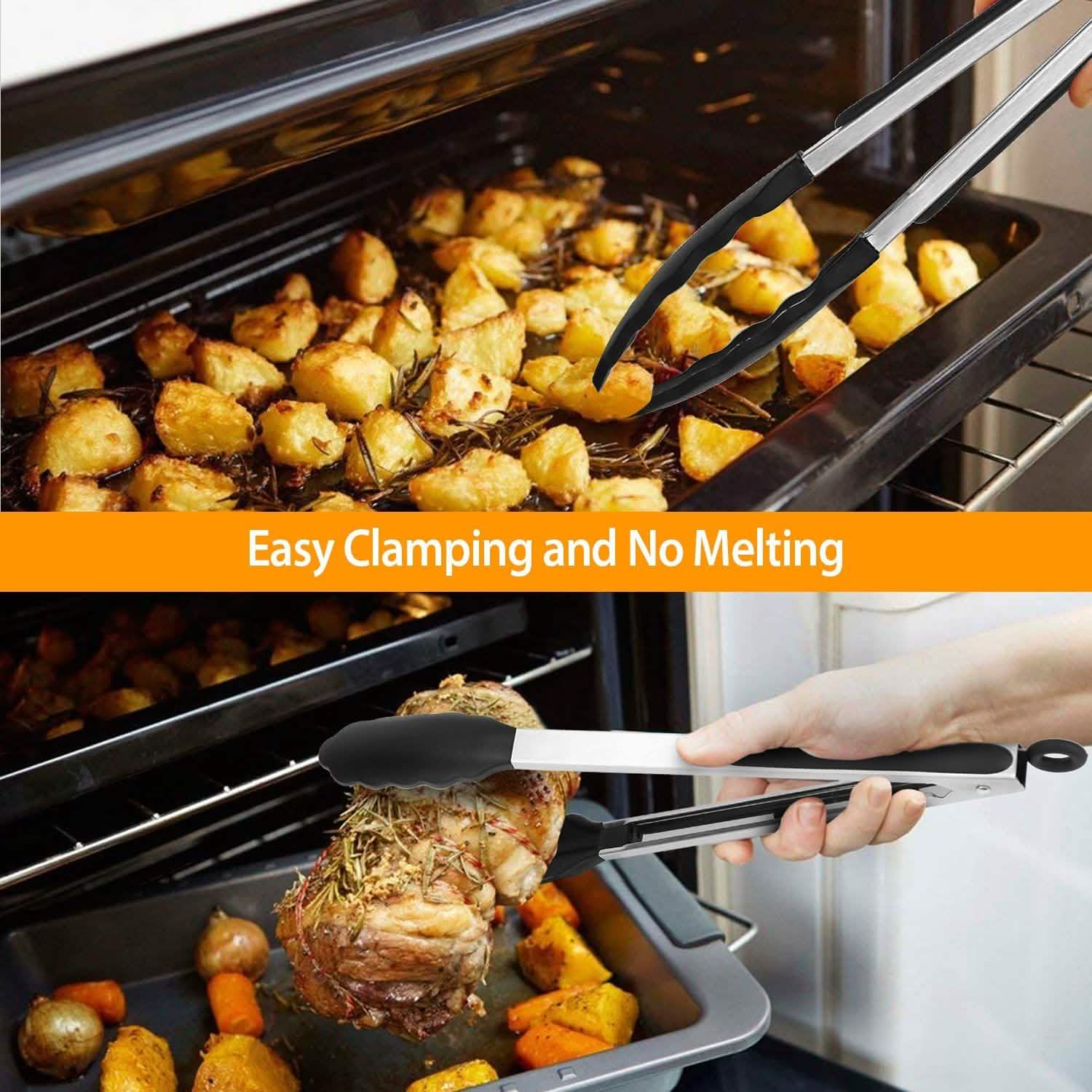 3-Pieces: Kitchen Tongs Stainless Steel with Silicon Kitchen Tools & Gadgets - Tophatter Daily Deals