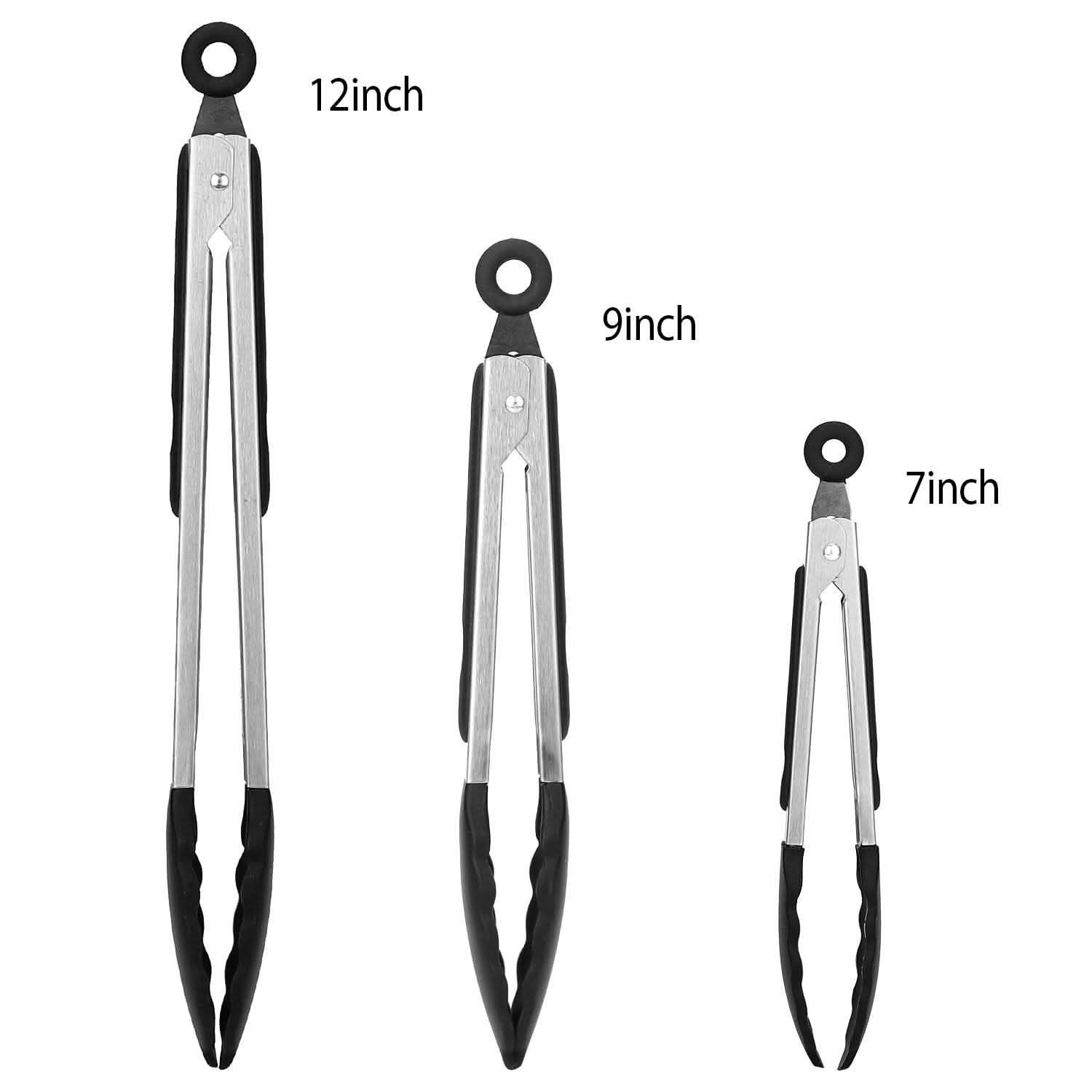 3-Pieces: Kitchen Tongs Stainless Steel with Silicon Kitchen Tools & Gadgets - Tophatter Daily Deals