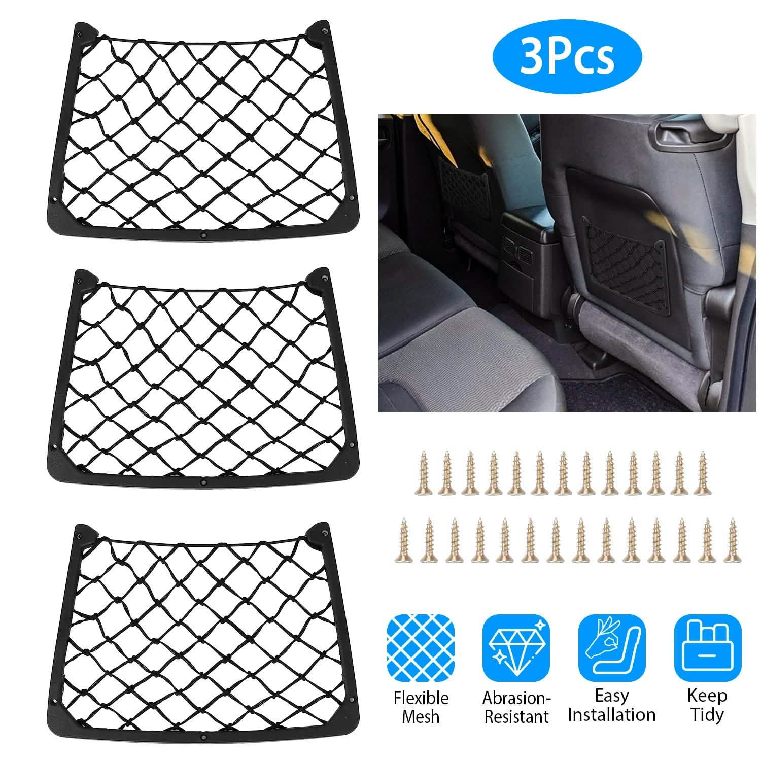 3-Pieces: Mesh Pocket Seat Side Organizer Automotive - Tophatter Daily Deals
