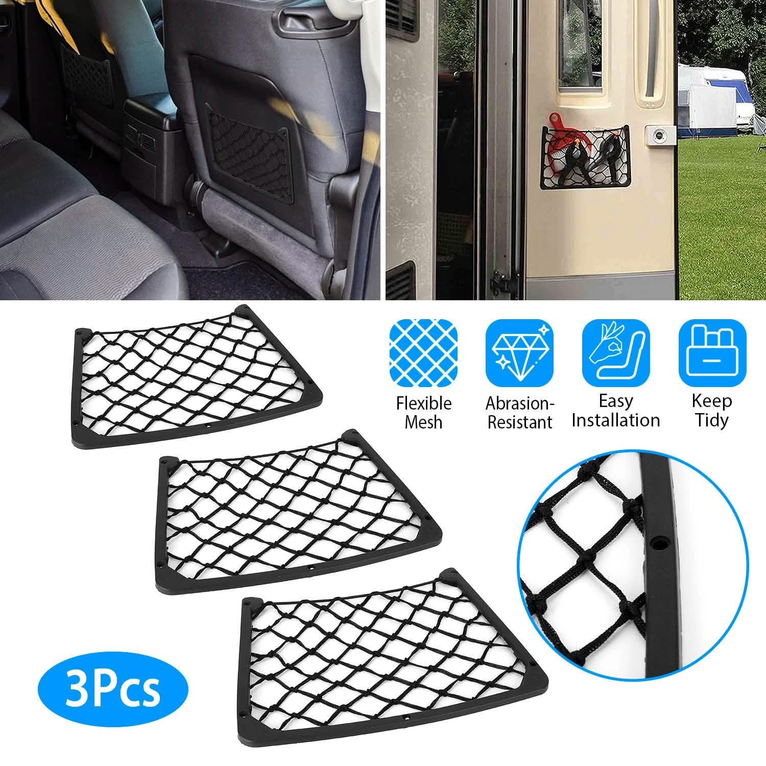 3-Pieces: Mesh Pocket Seat Side Organizer Automotive - Tophatter Daily Deals