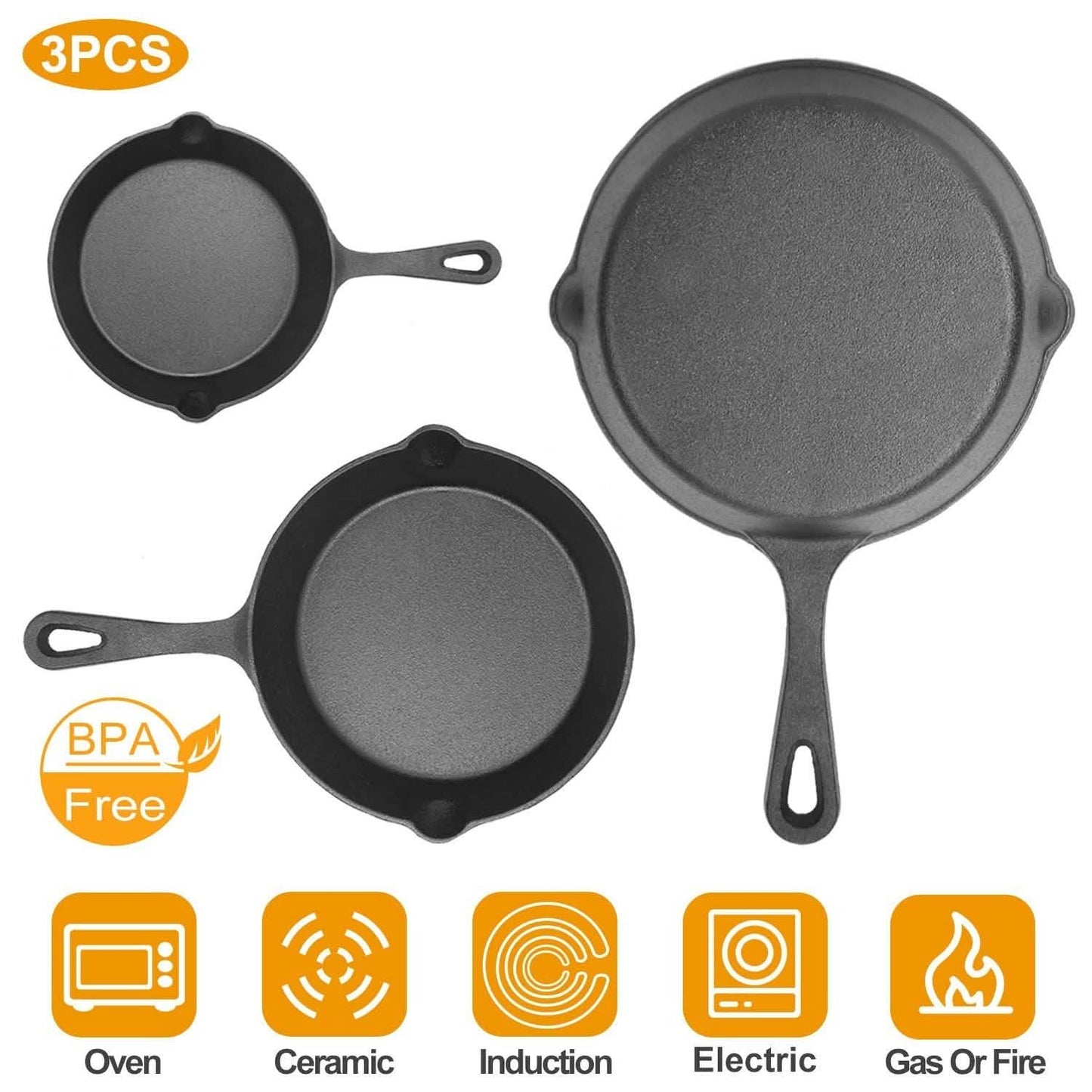 3-Pieces: Pre-Seasoned Cast Iron Skillet Kitchen Tools & Gadgets - Tophatter Daily Deals